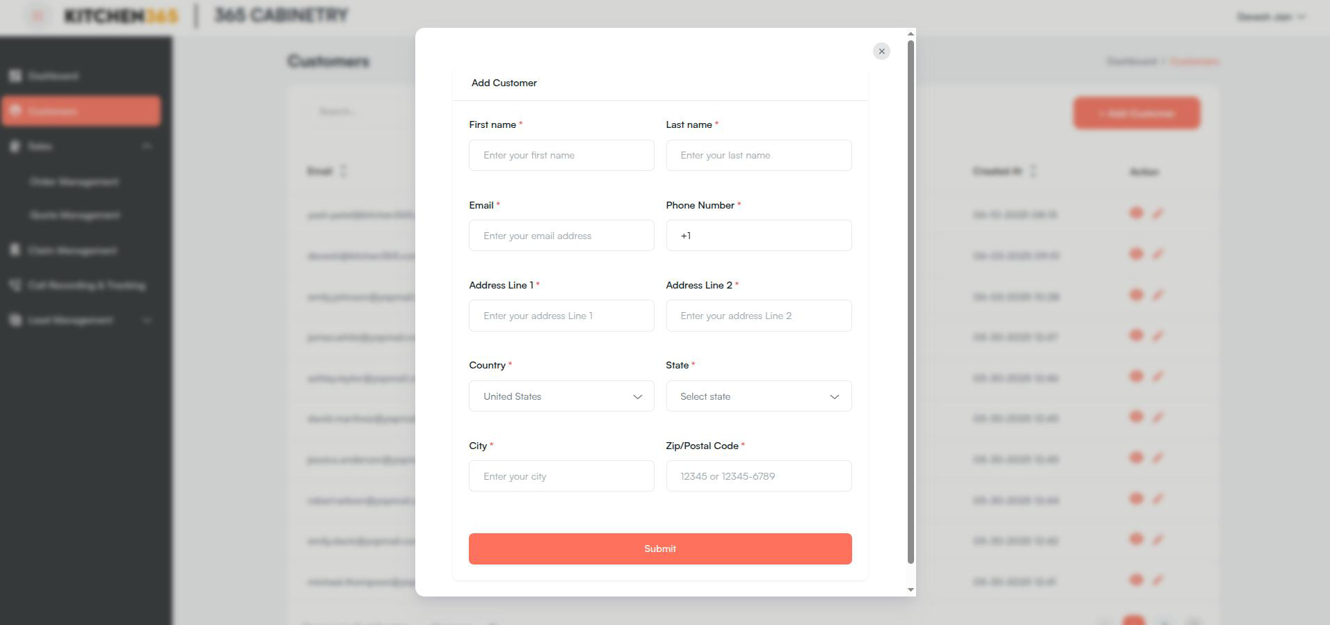 Add Customer popup Screenshot