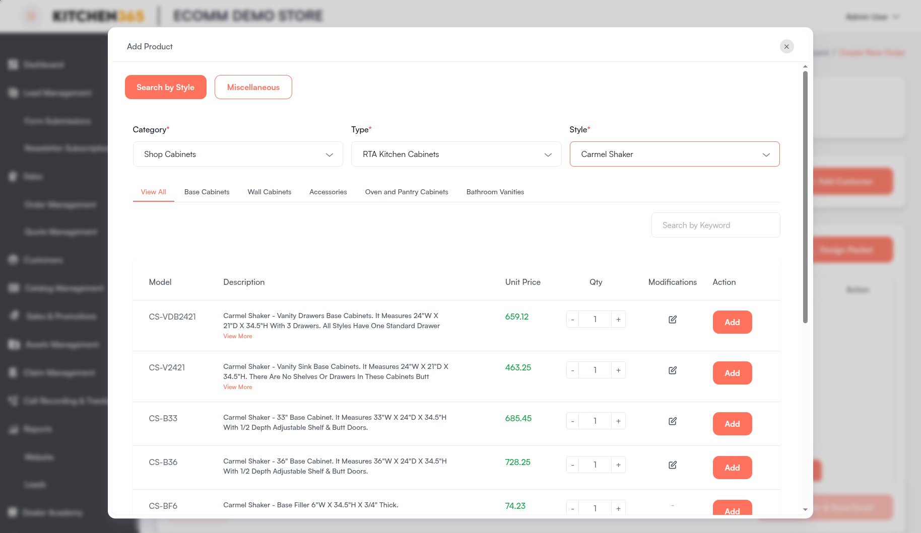 Add Product - Search by Style