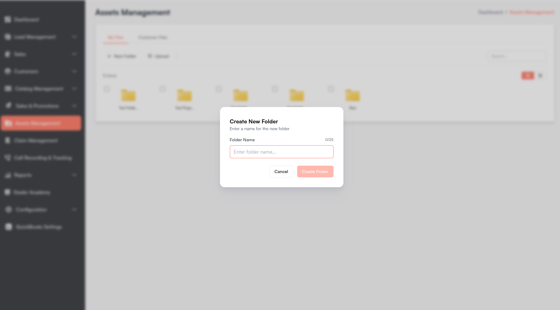 Create Folder modal Screenshot