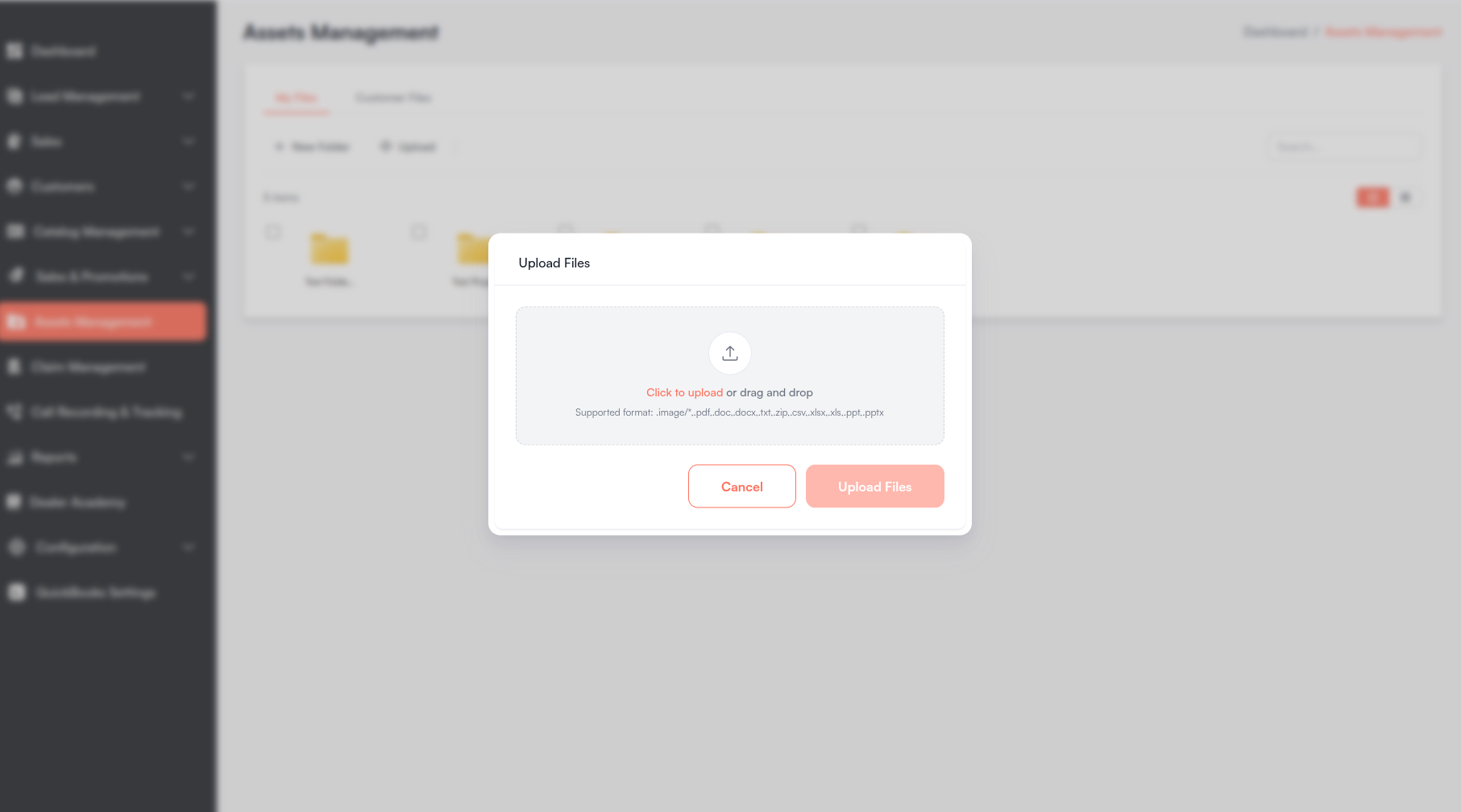 Upload Files modal Screenshot