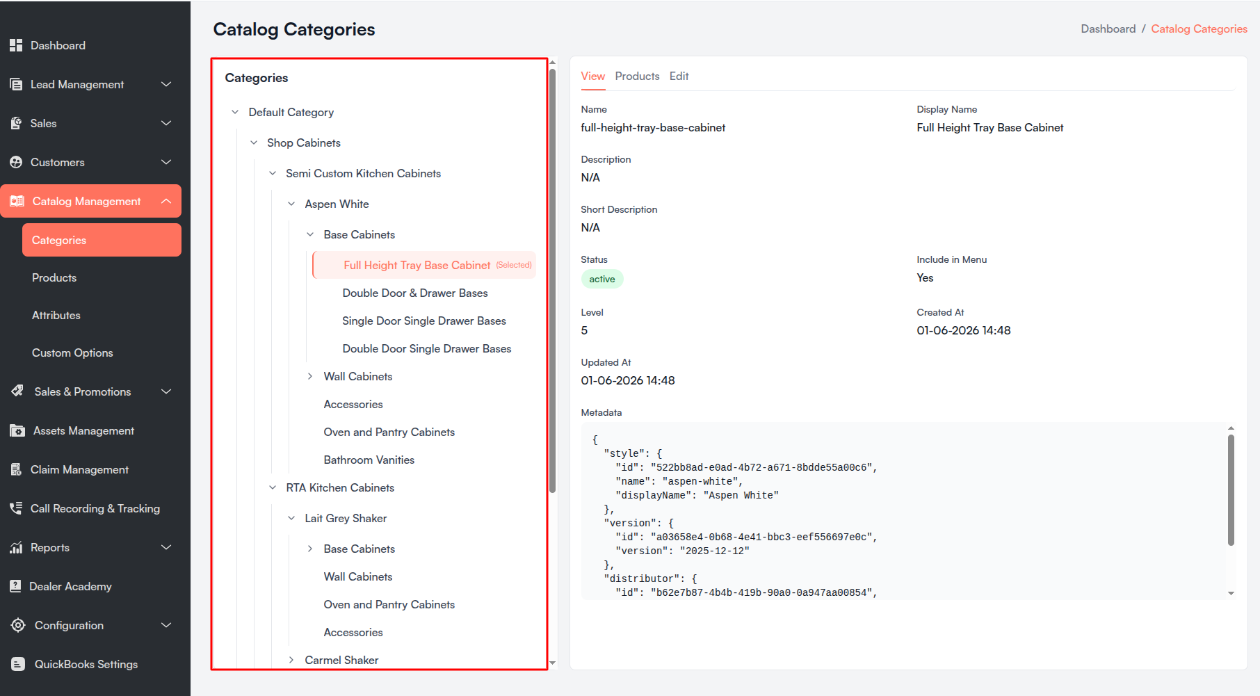 Catalog Categories tree view Screenshot