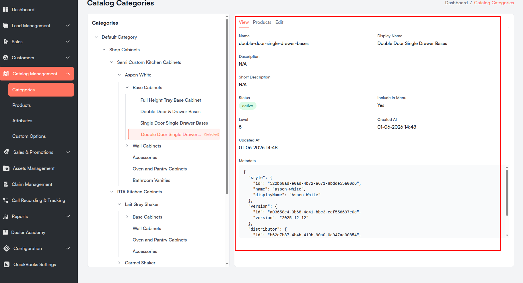 Catalog Categories view tab Screenshot