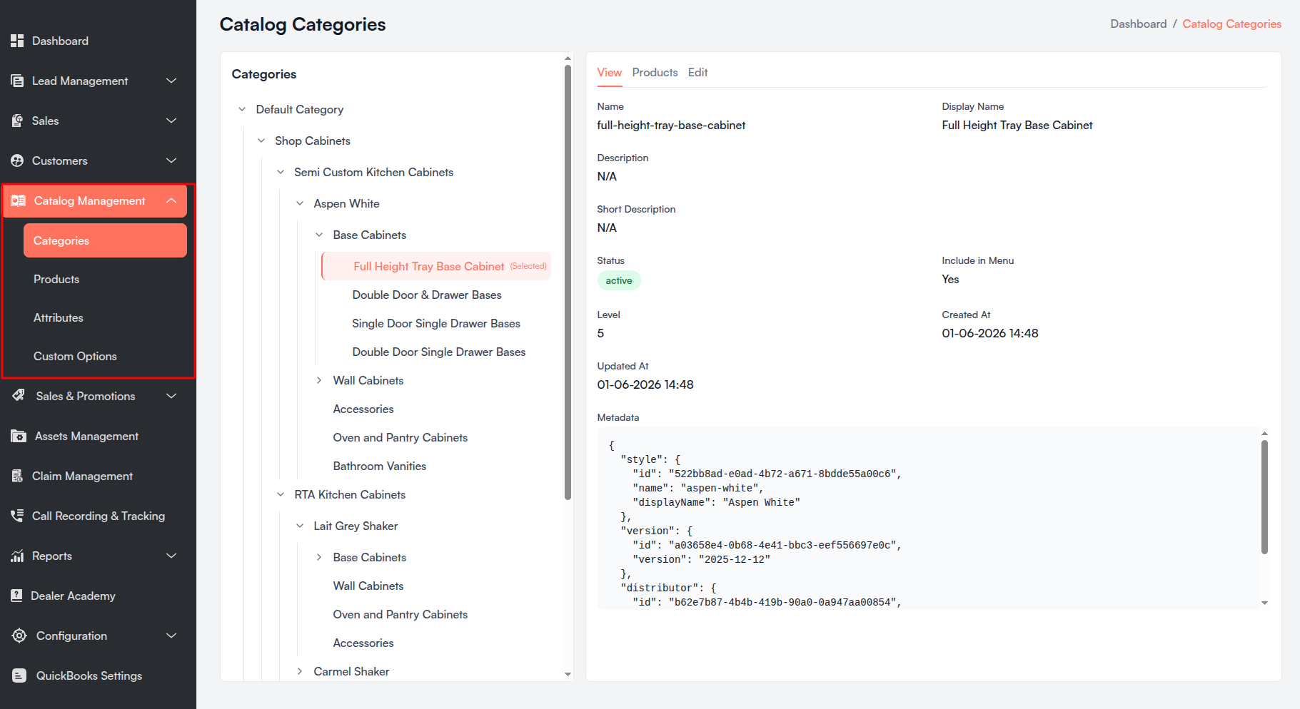 Catalog Management sidebar menu Screenshot