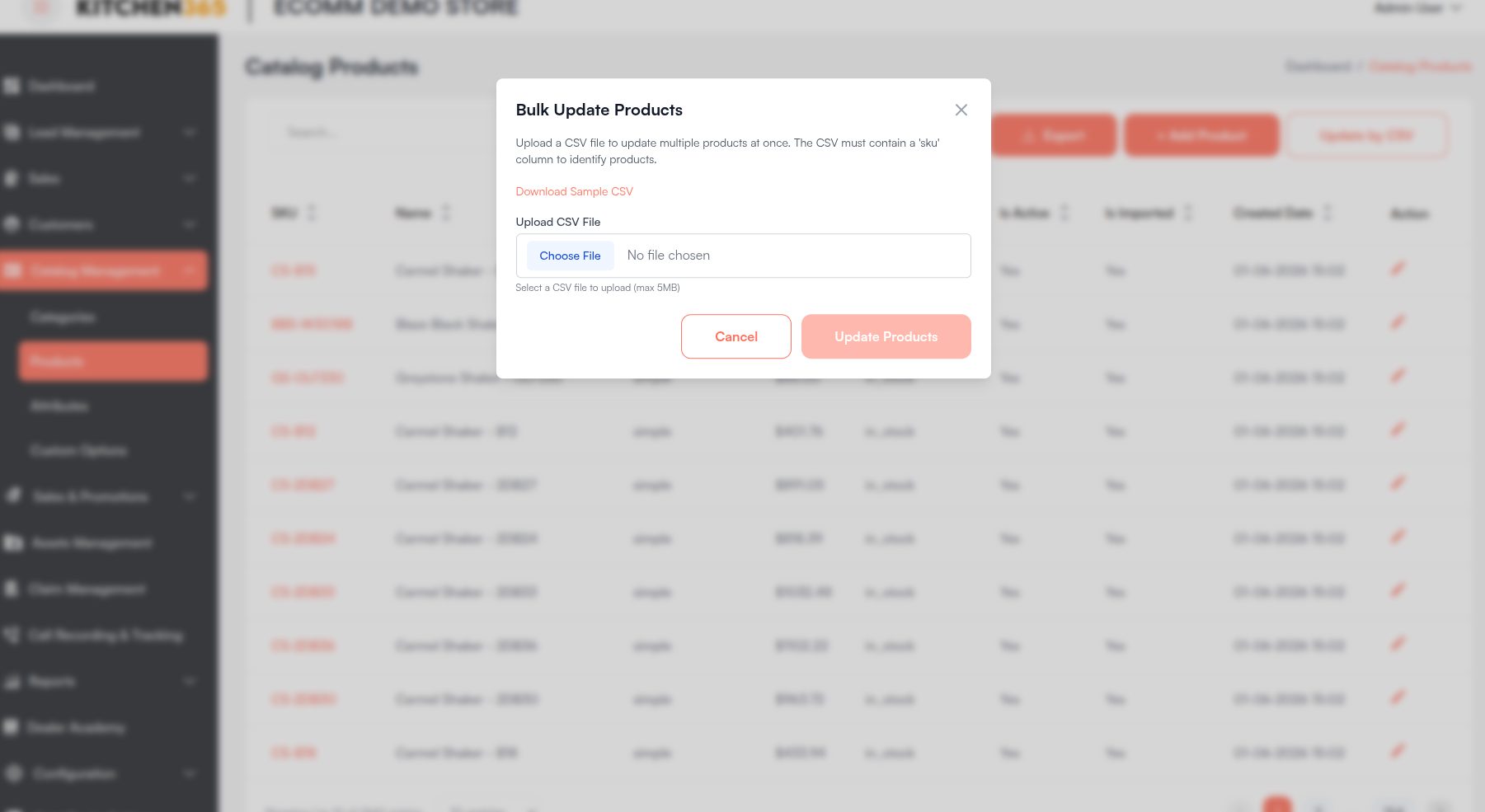 Bulk Update Products by CSV modal Screenshot