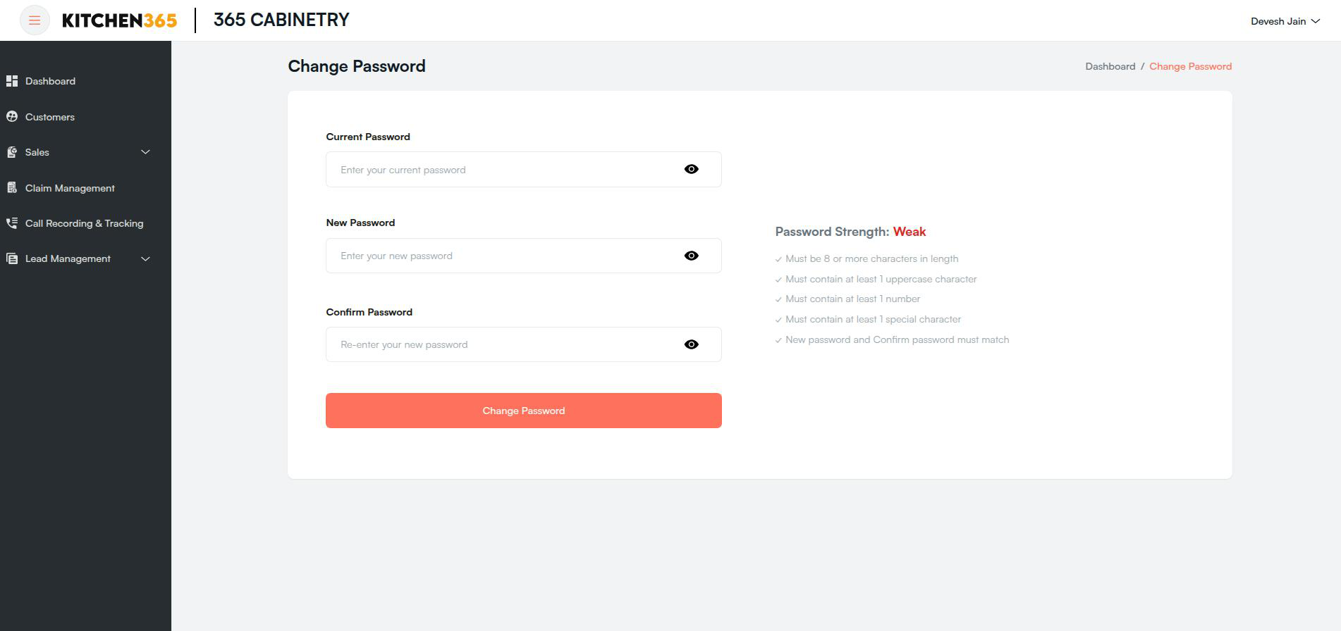 Change Password details Screenshot