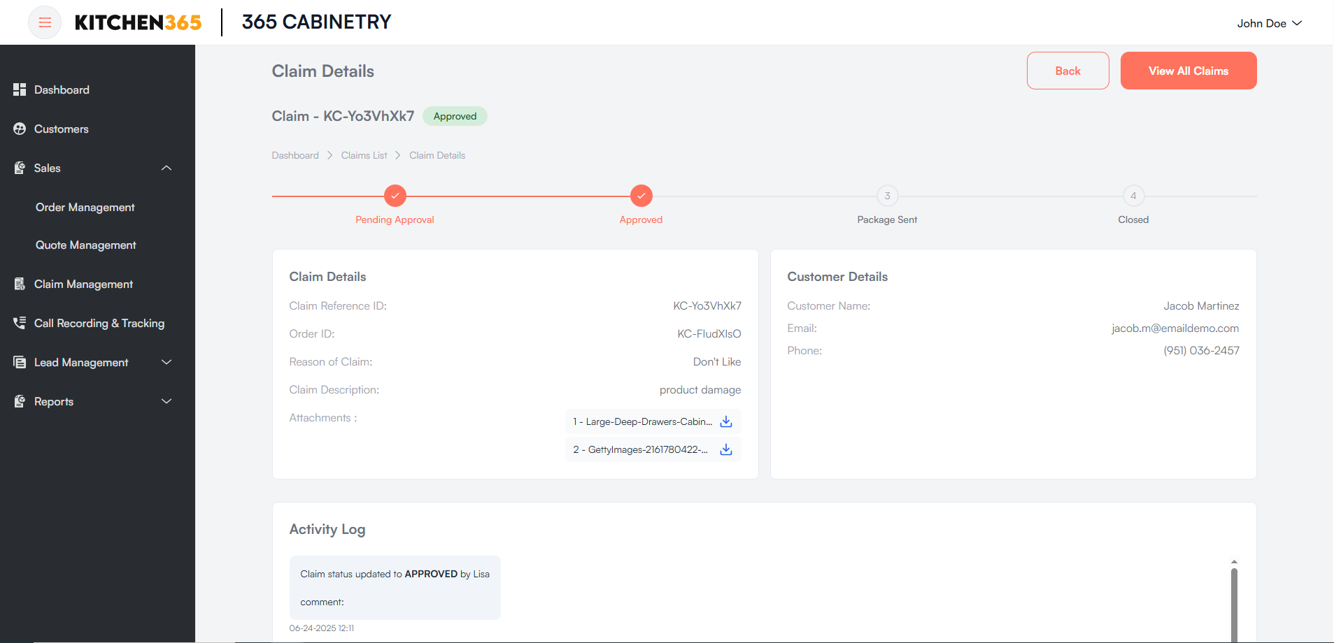 Claim details Screenshot