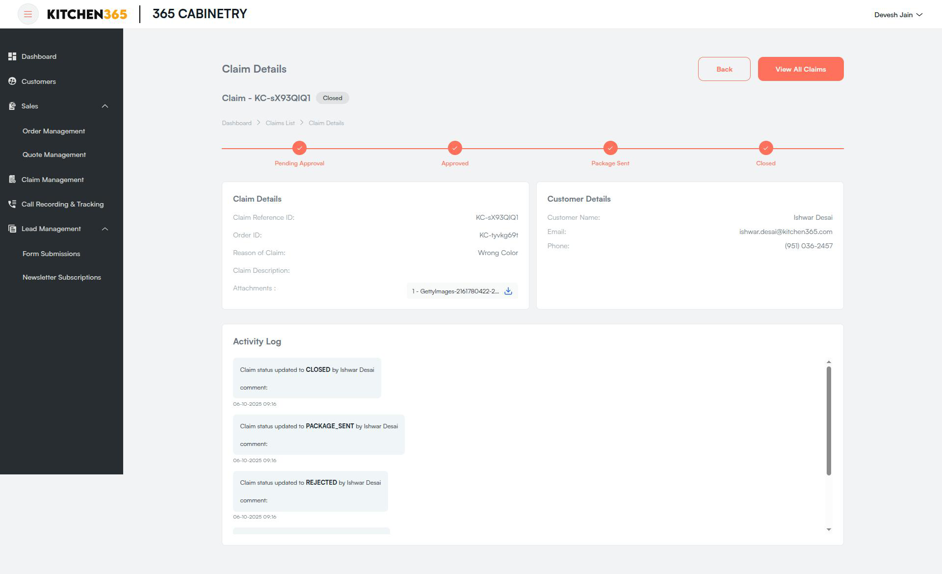 Claim details Screenshot