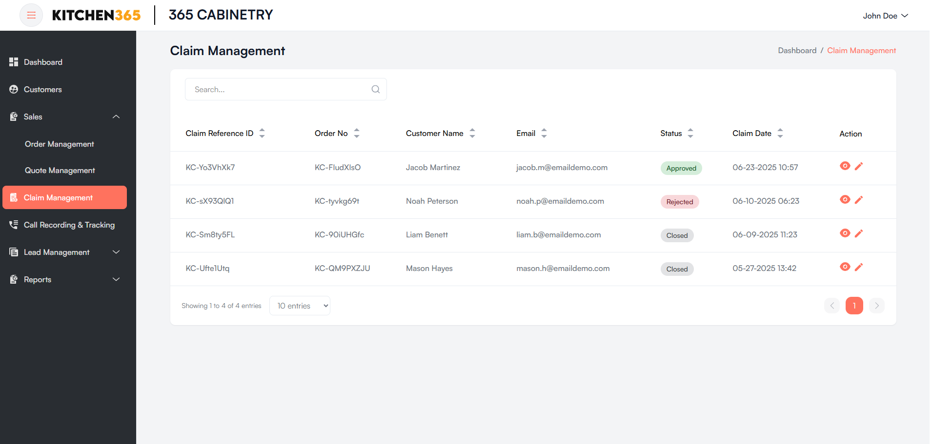 Claim List Screenshot