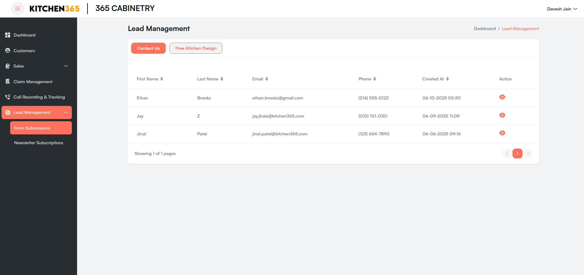 Contact List Screenshot