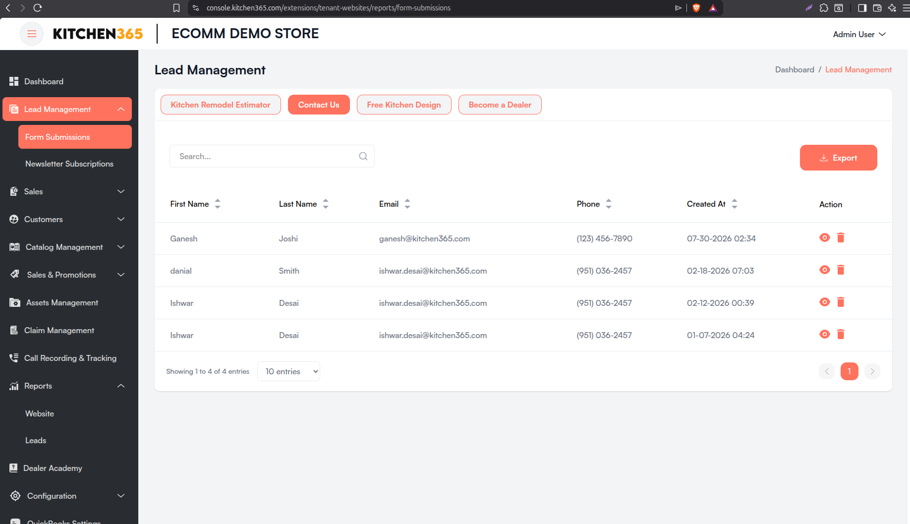 Contact List Screenshot