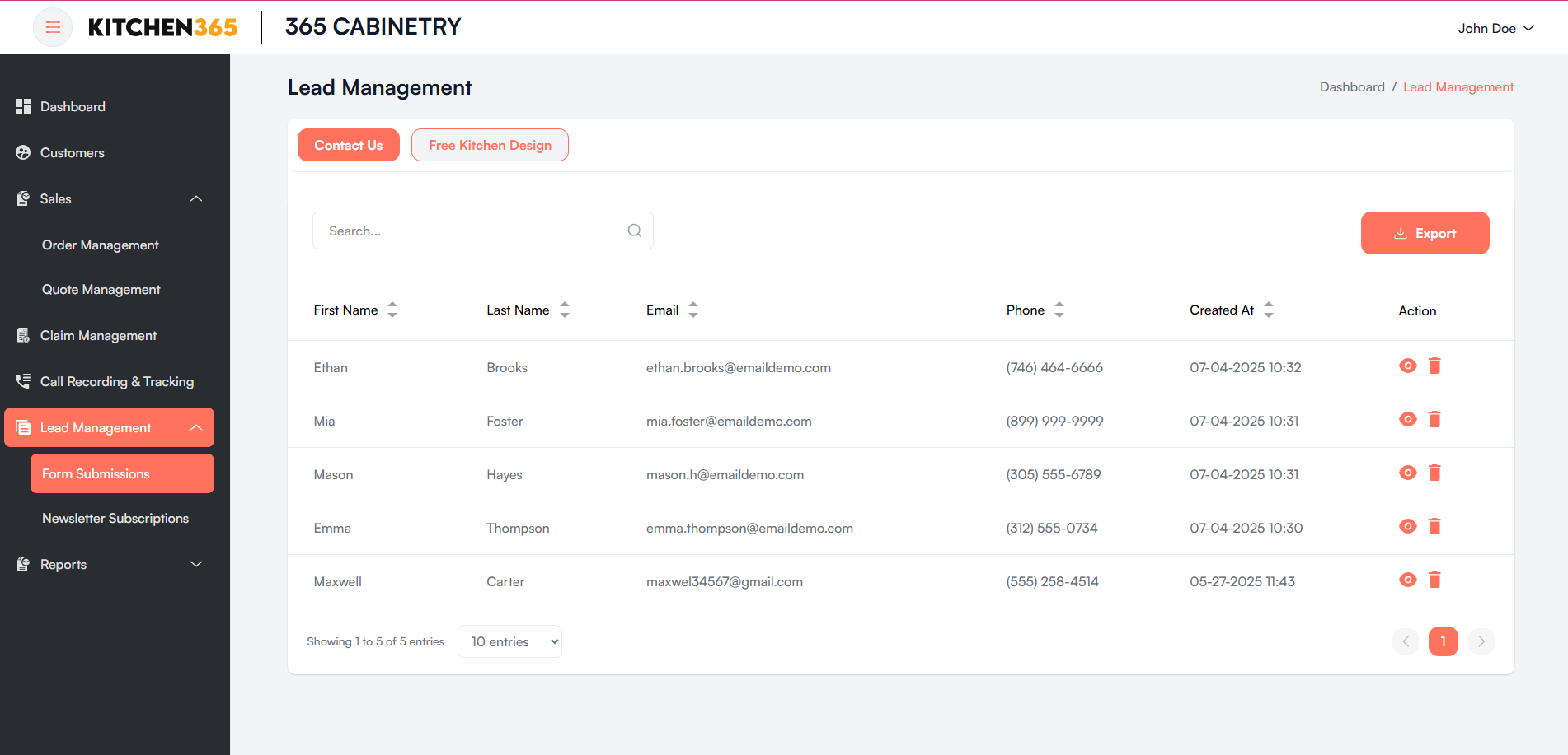 Contact List Screenshot