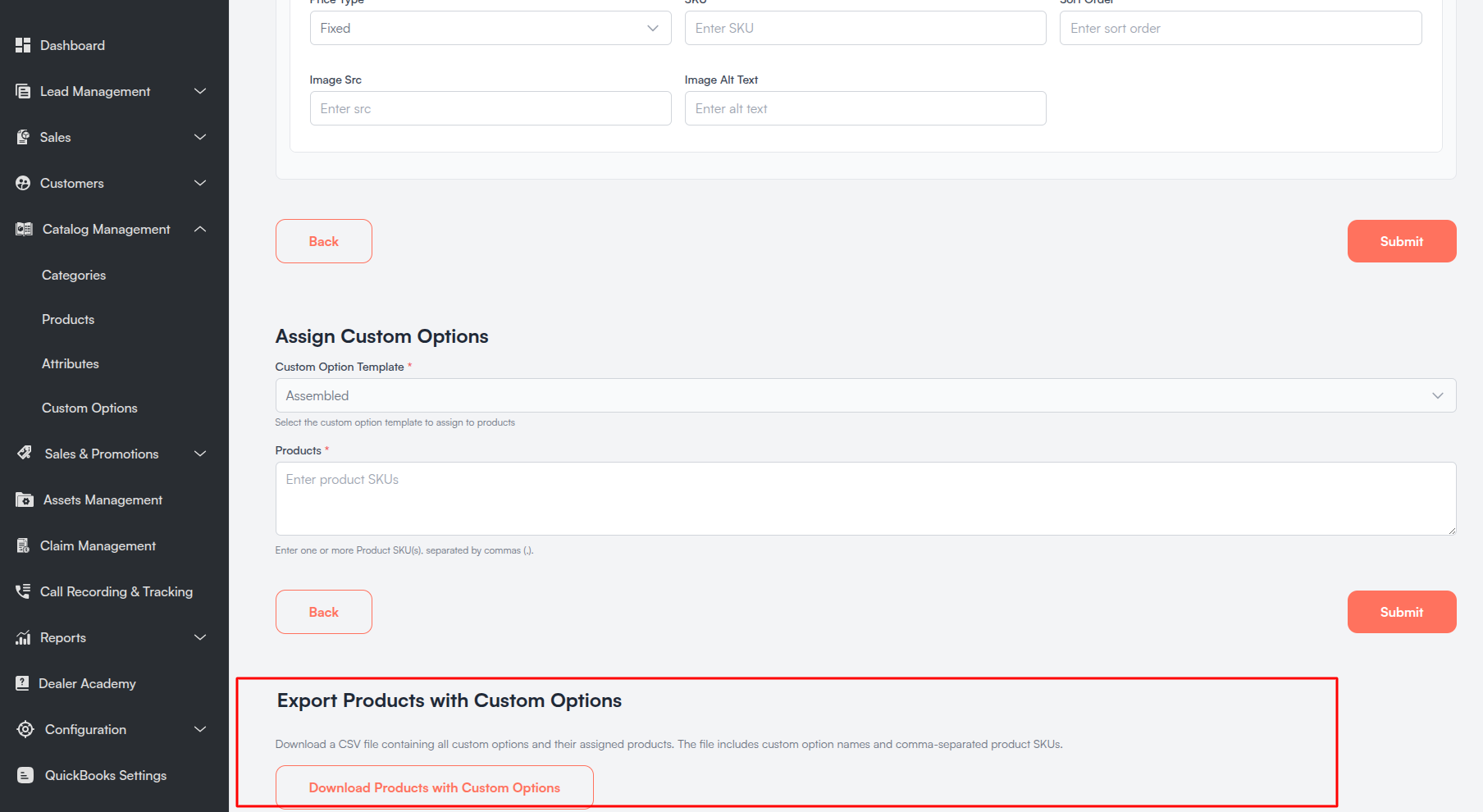 Export Products with Custom Options Screenshot