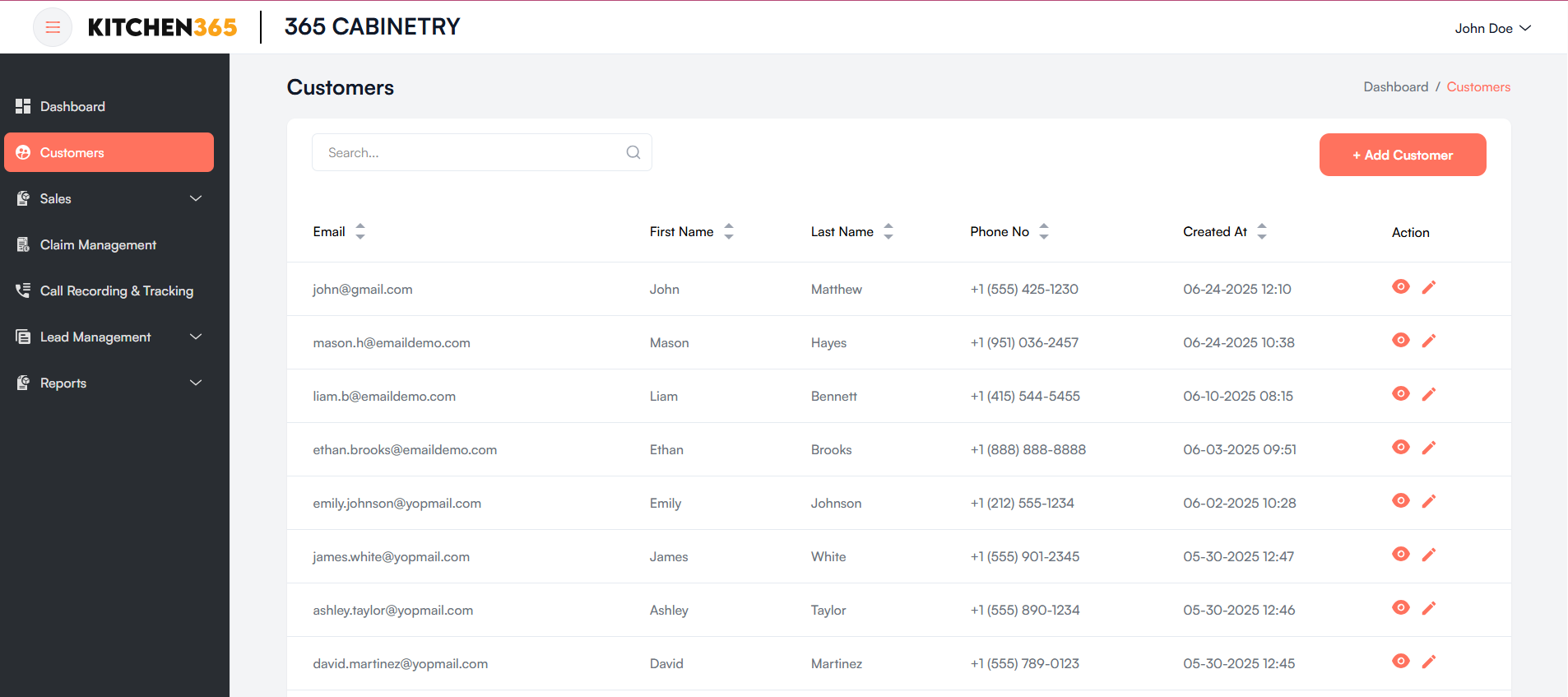 Customers List Screenshot
