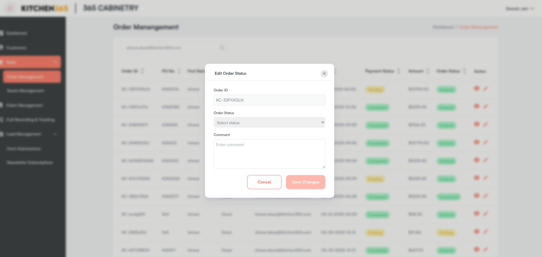 Edit Order Screenshot