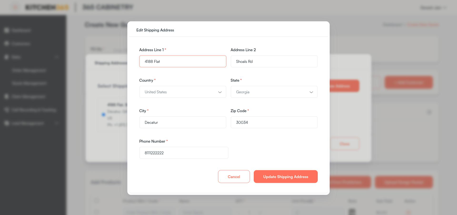 Edit Shipping Address Popup