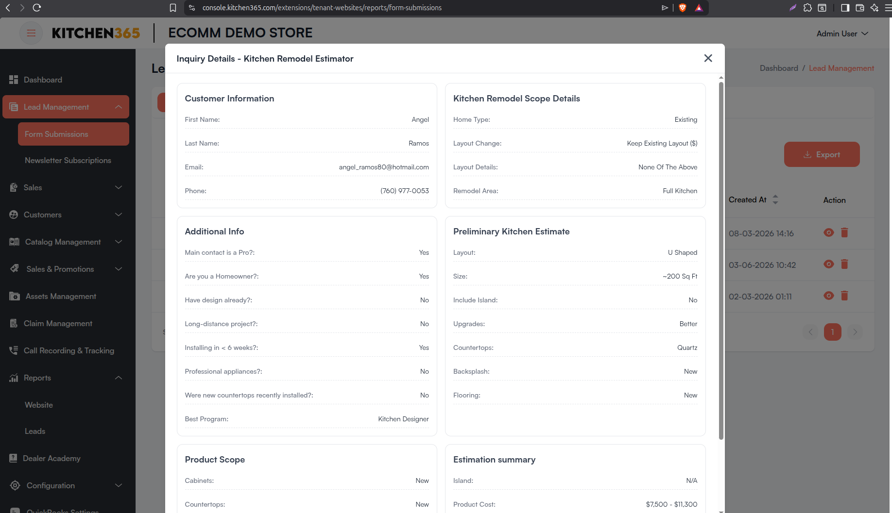 Kitchen Remodel Estimator details Screenshot
