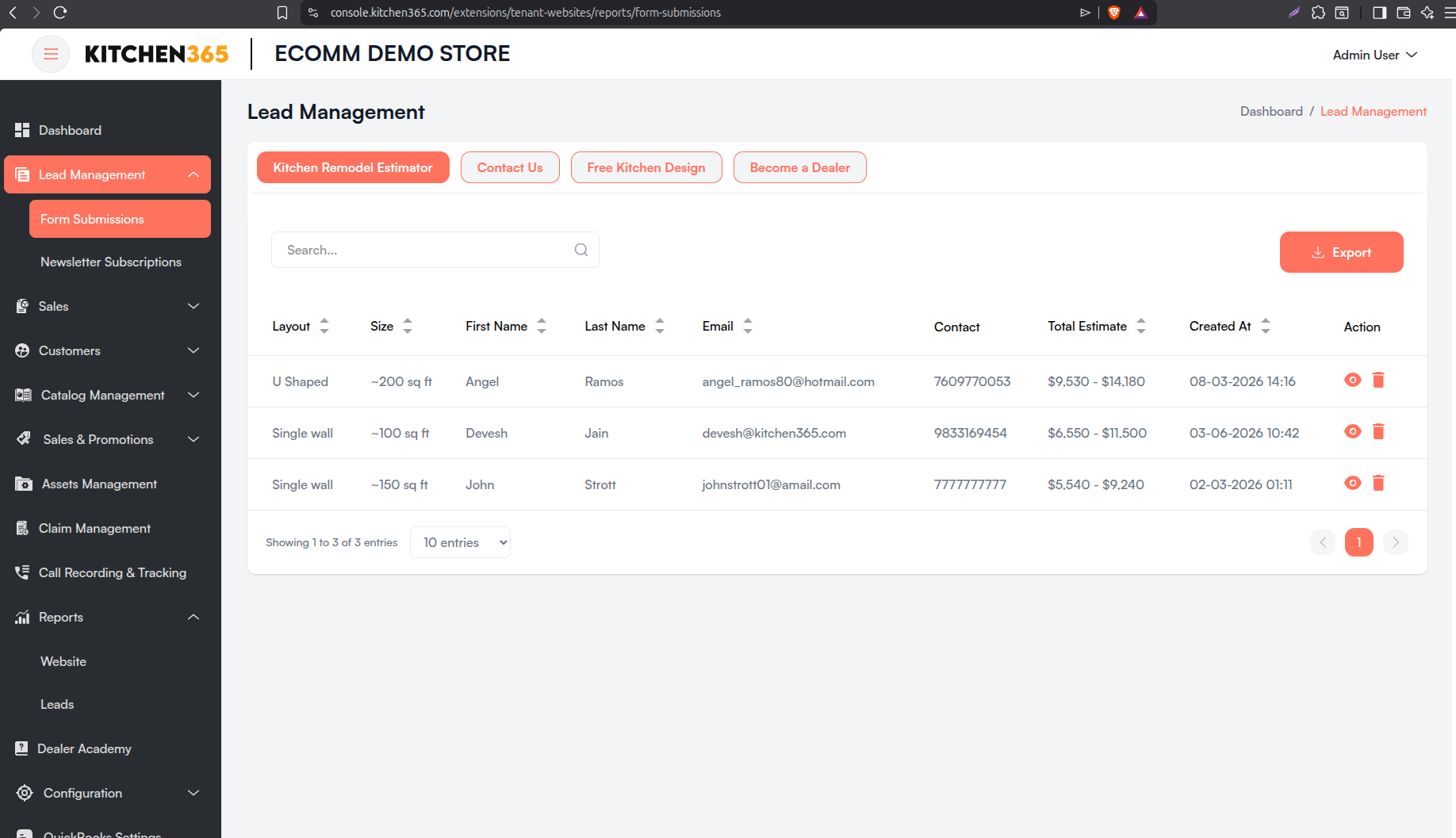 Kitchen Remodel Estimator list Screenshot