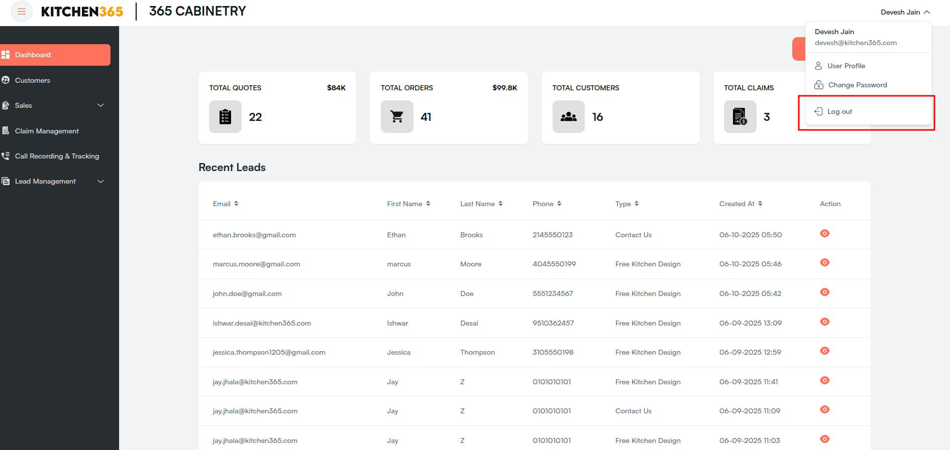 Log out Screenshot