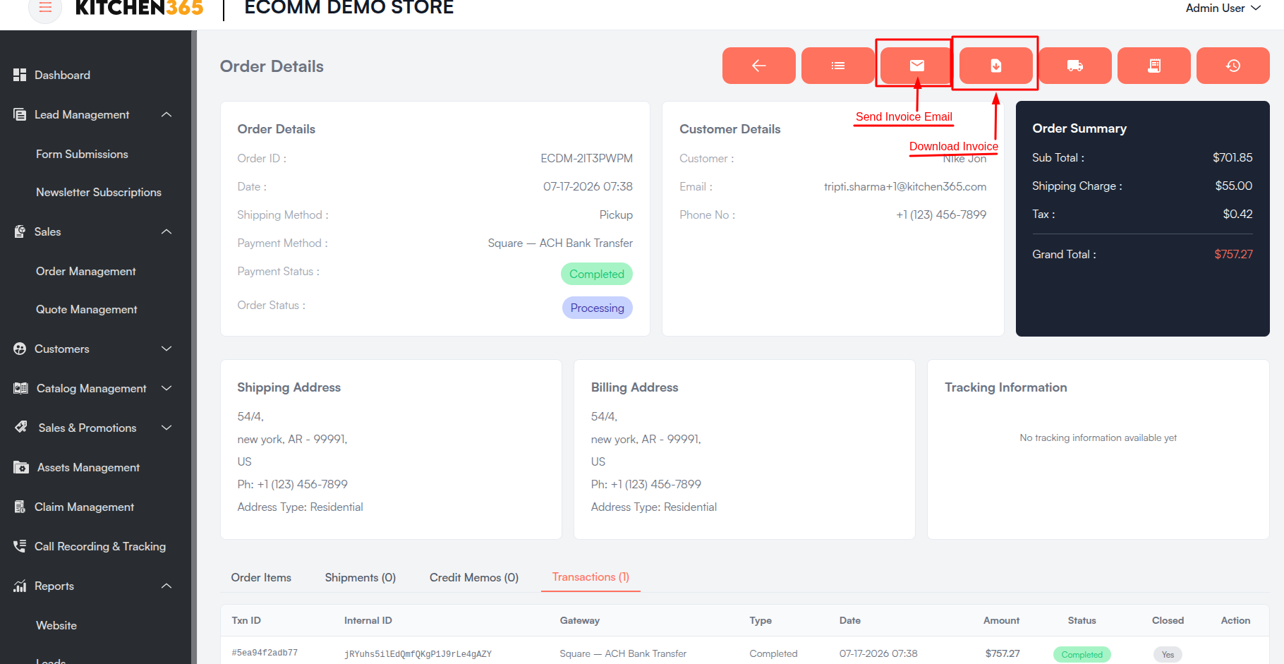 Order Download Invoice