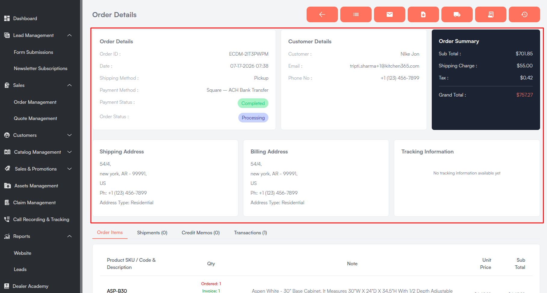 Info order Screenshot