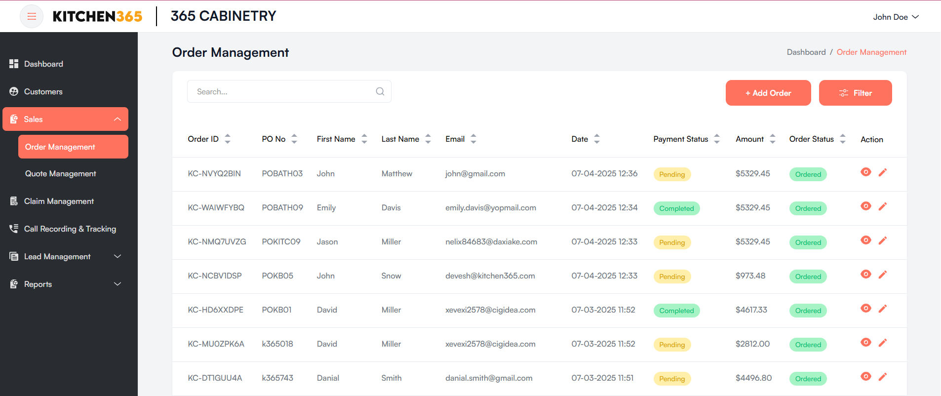 Order List Screenshot