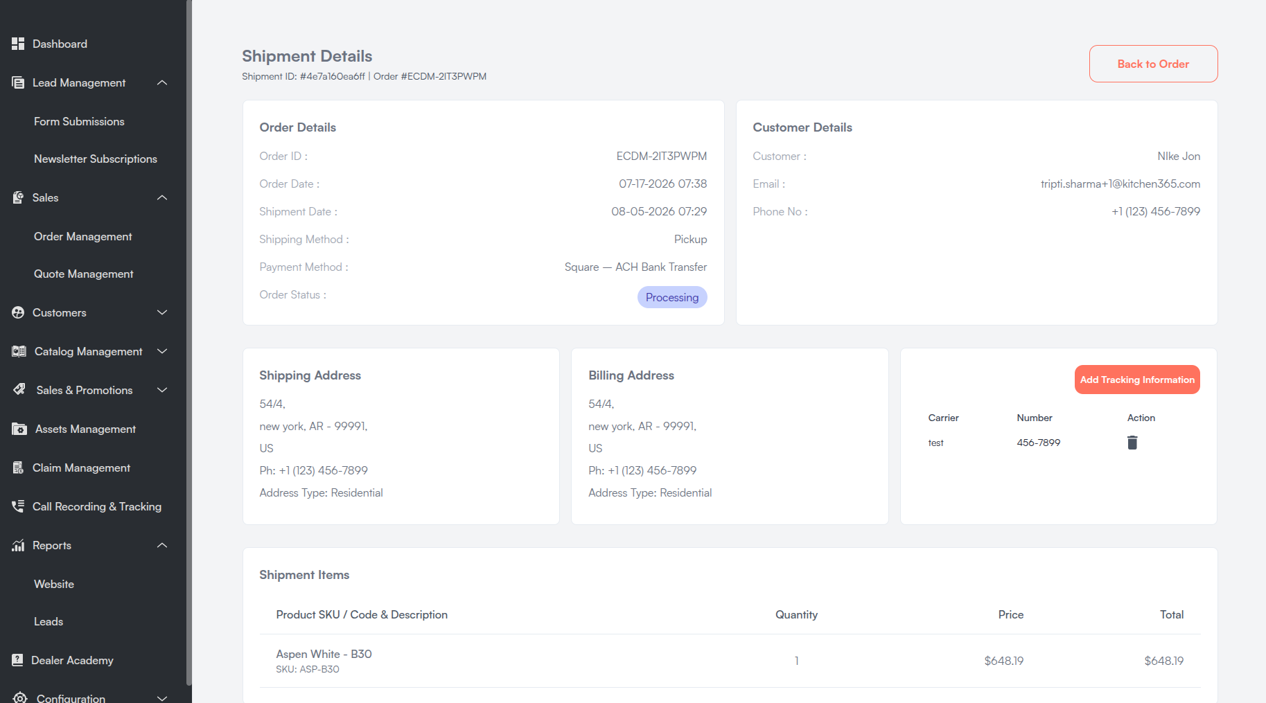 Order View Shipment