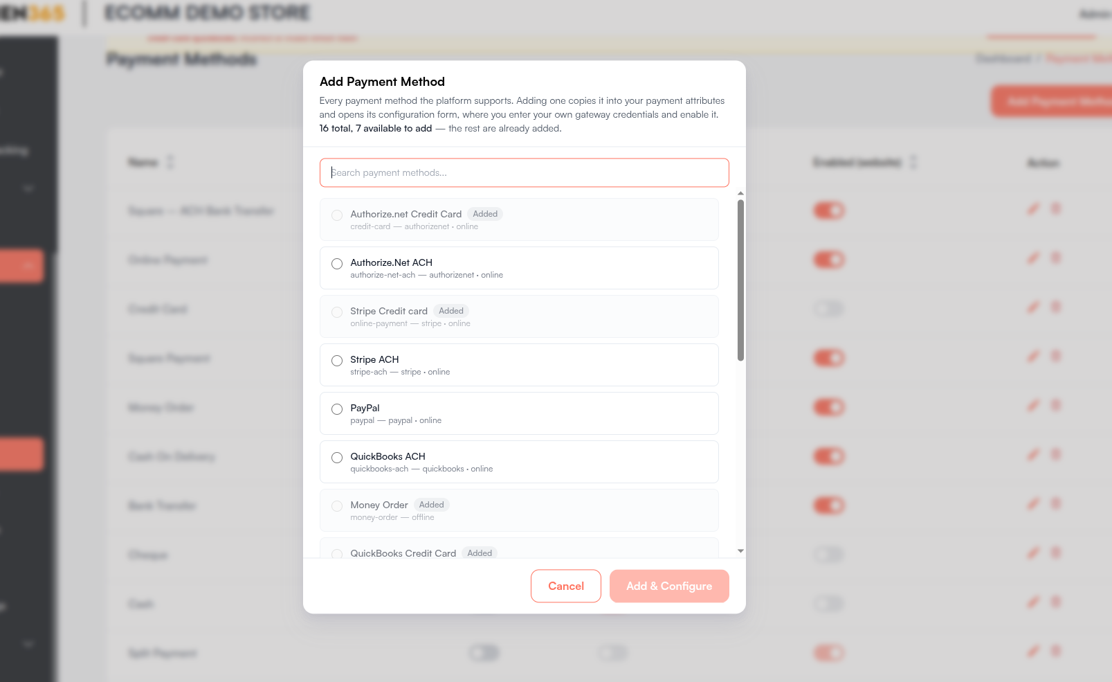 Add Payment Method dialog Screenshot