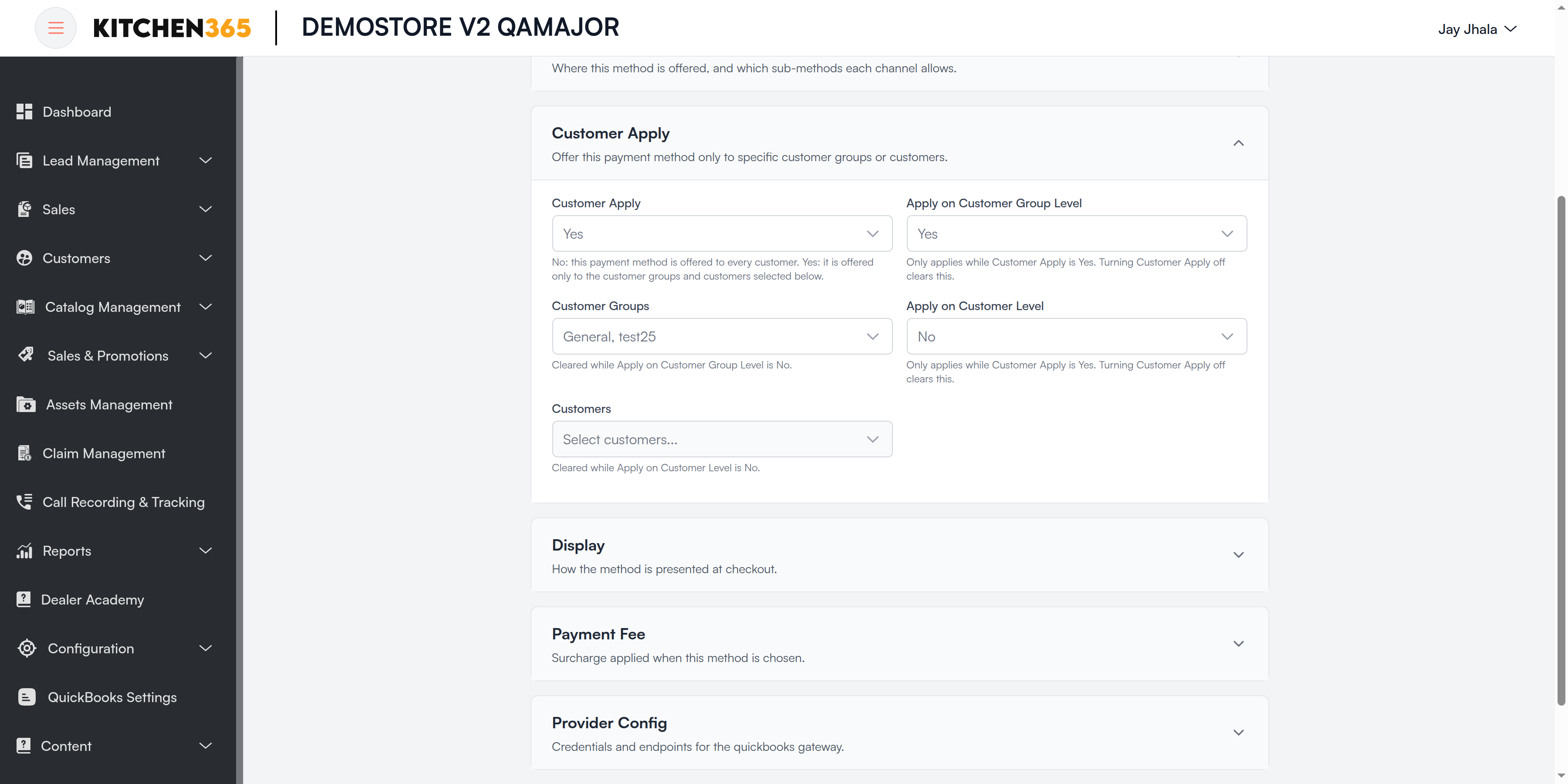 Customer Apply section Screenshot