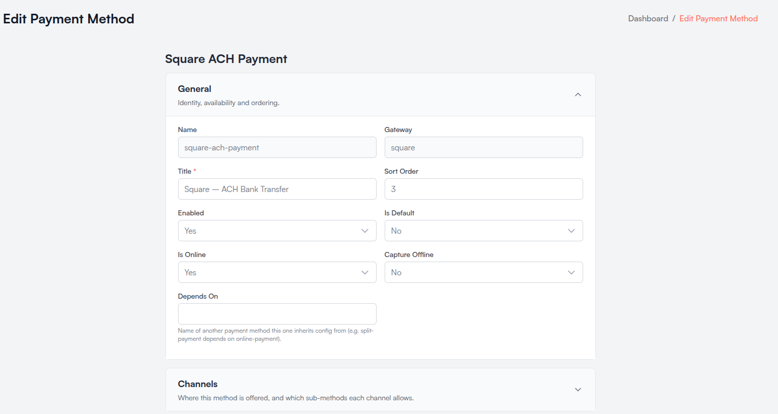 Edit Payment Method form Screenshot