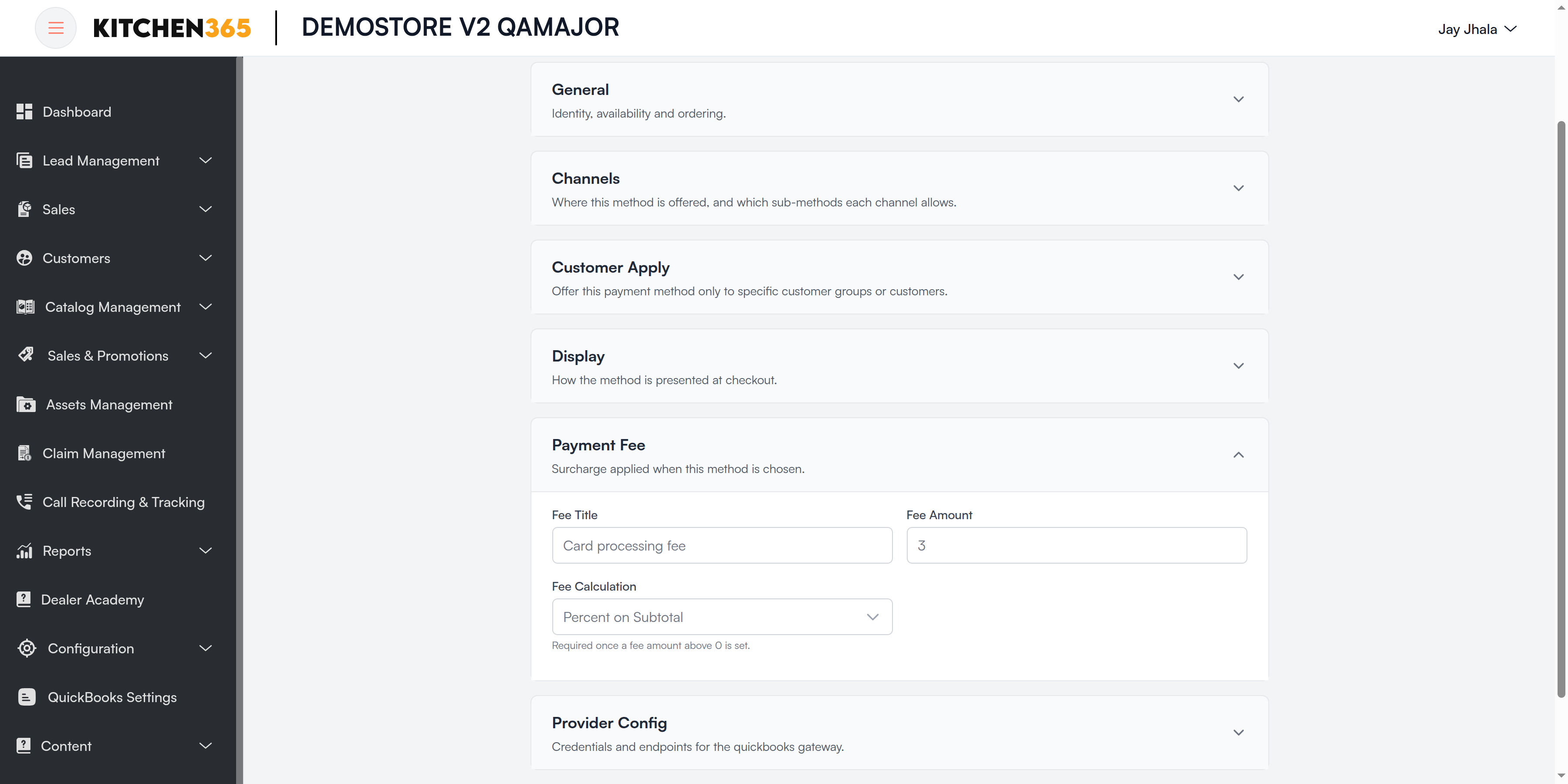 Payment Fee section Screenshot
