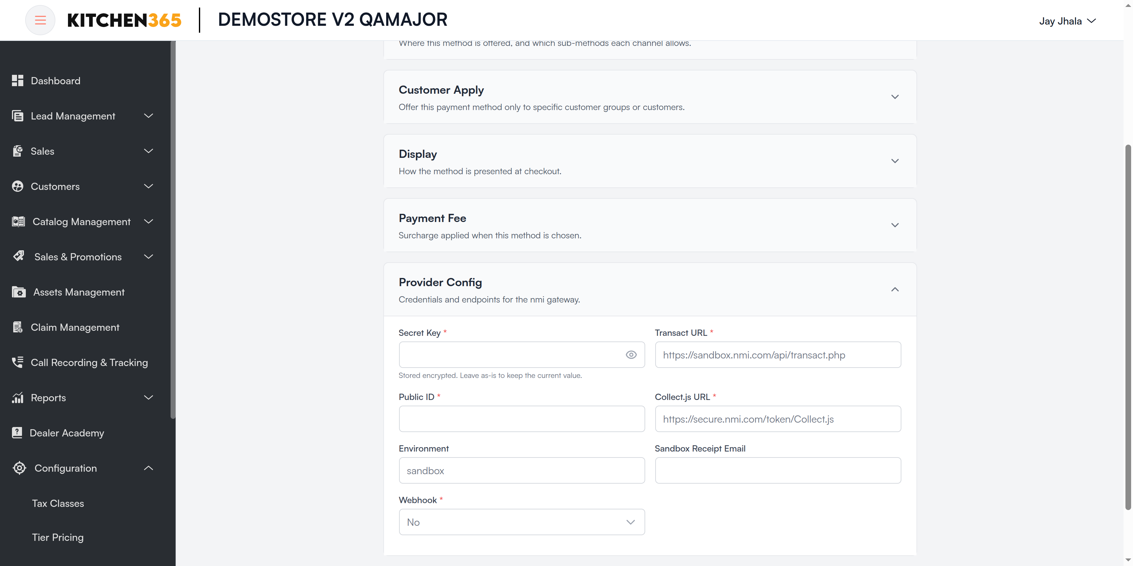 NMI Provider Config Screenshot