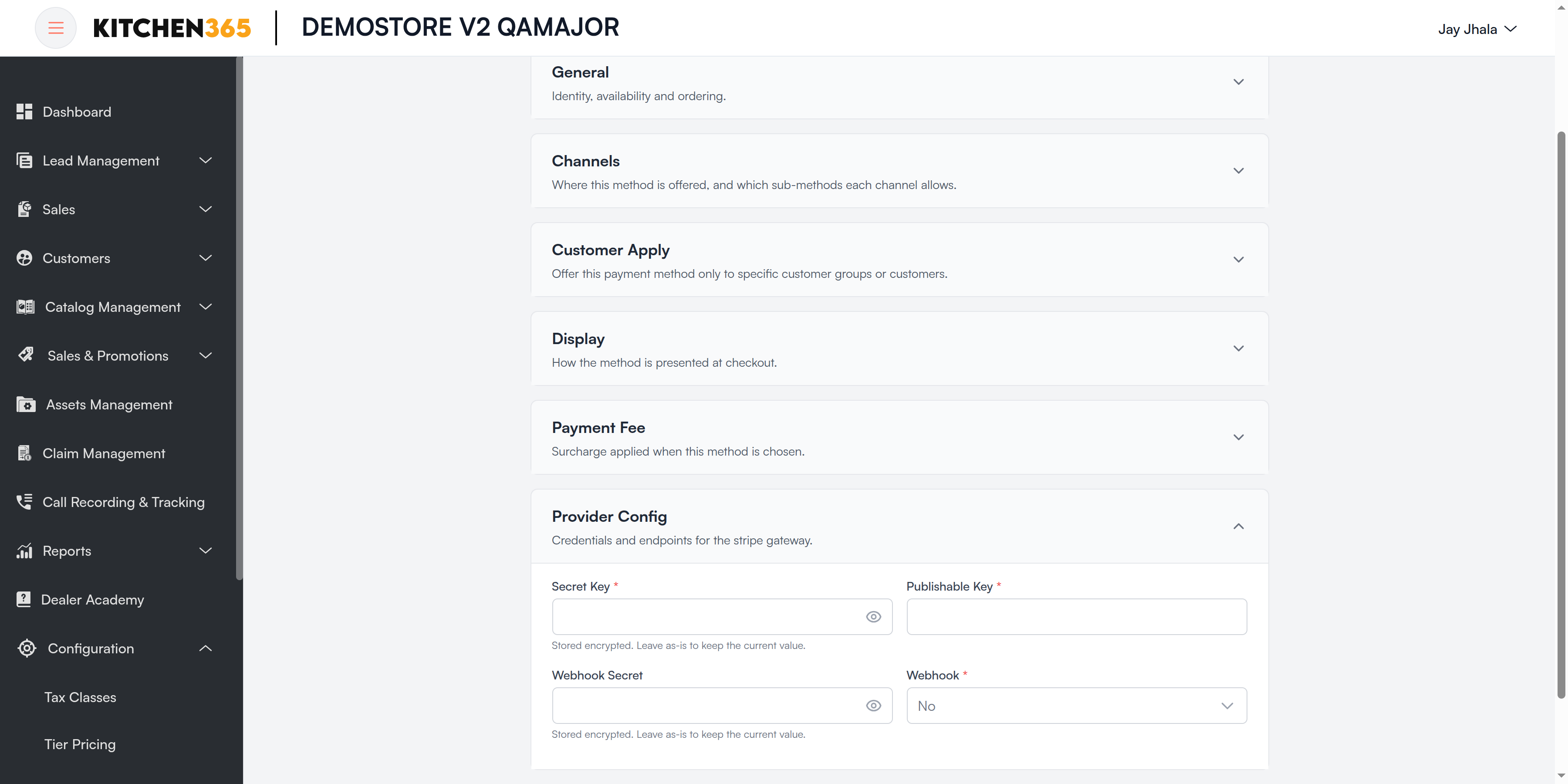 Stripe Provider Config Screenshot
