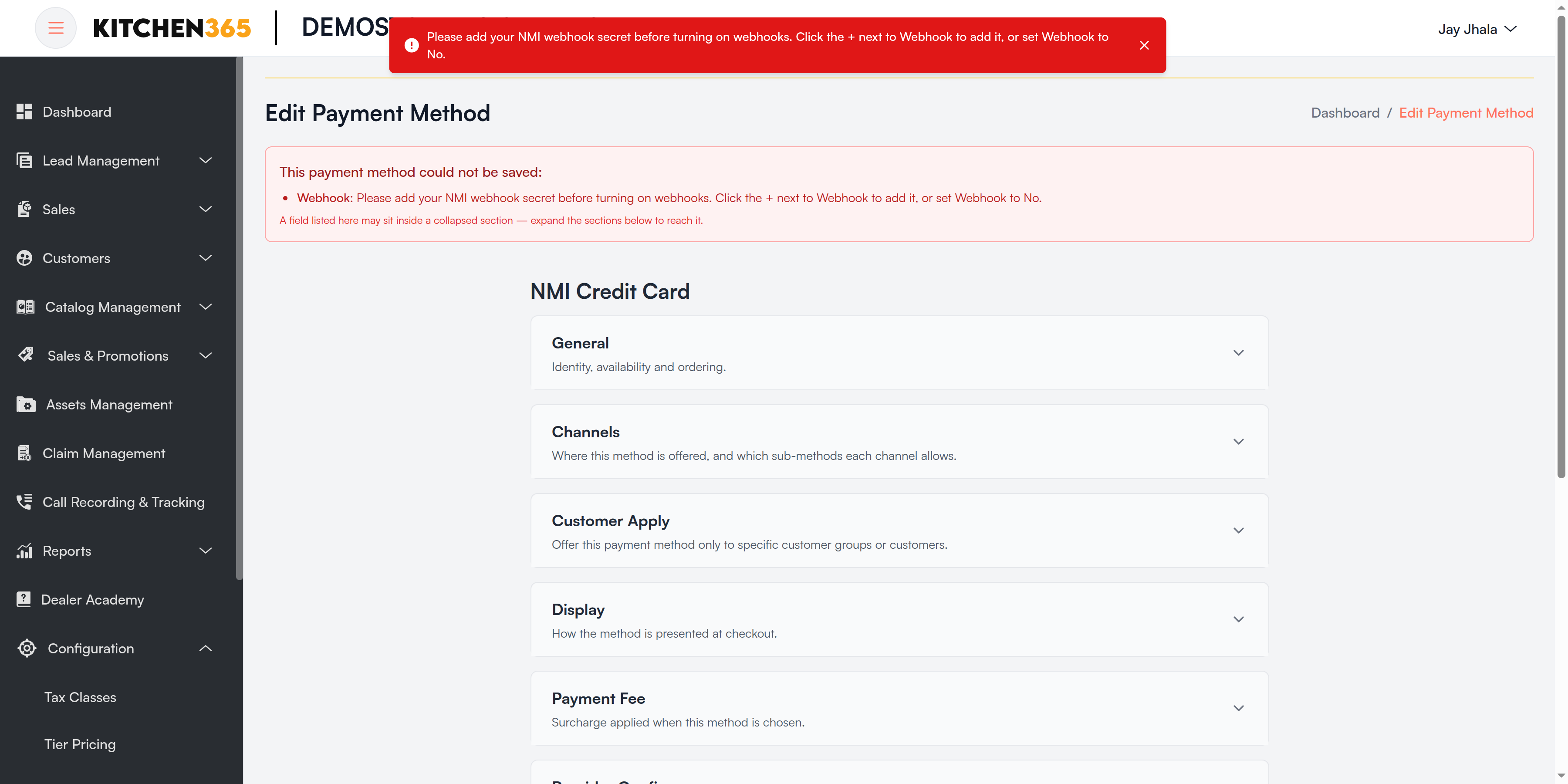 Webhook secret missing error Screenshot