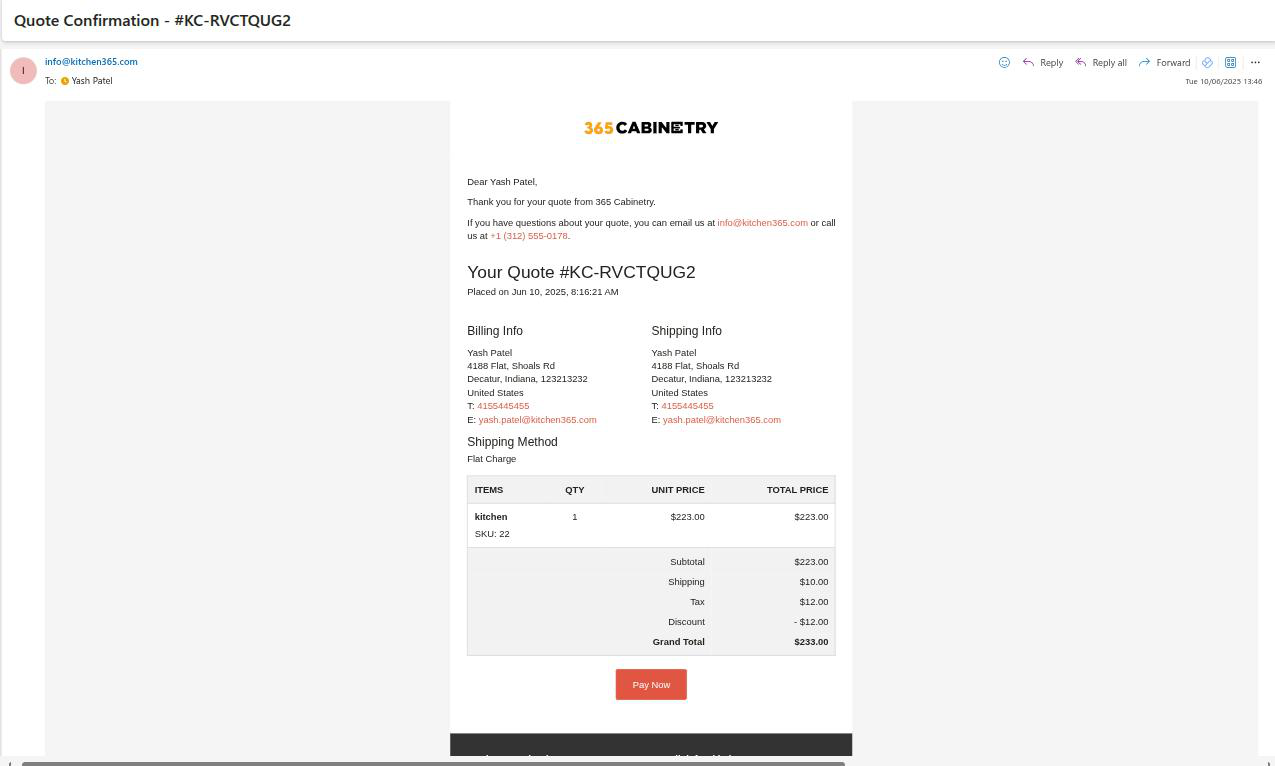 Quote Confirmation Email