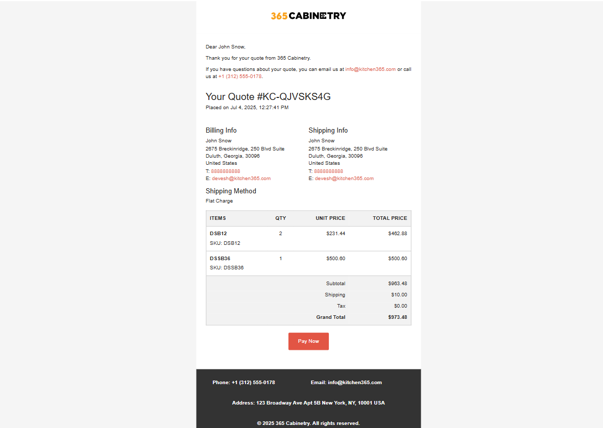 Quote Confirmation Email