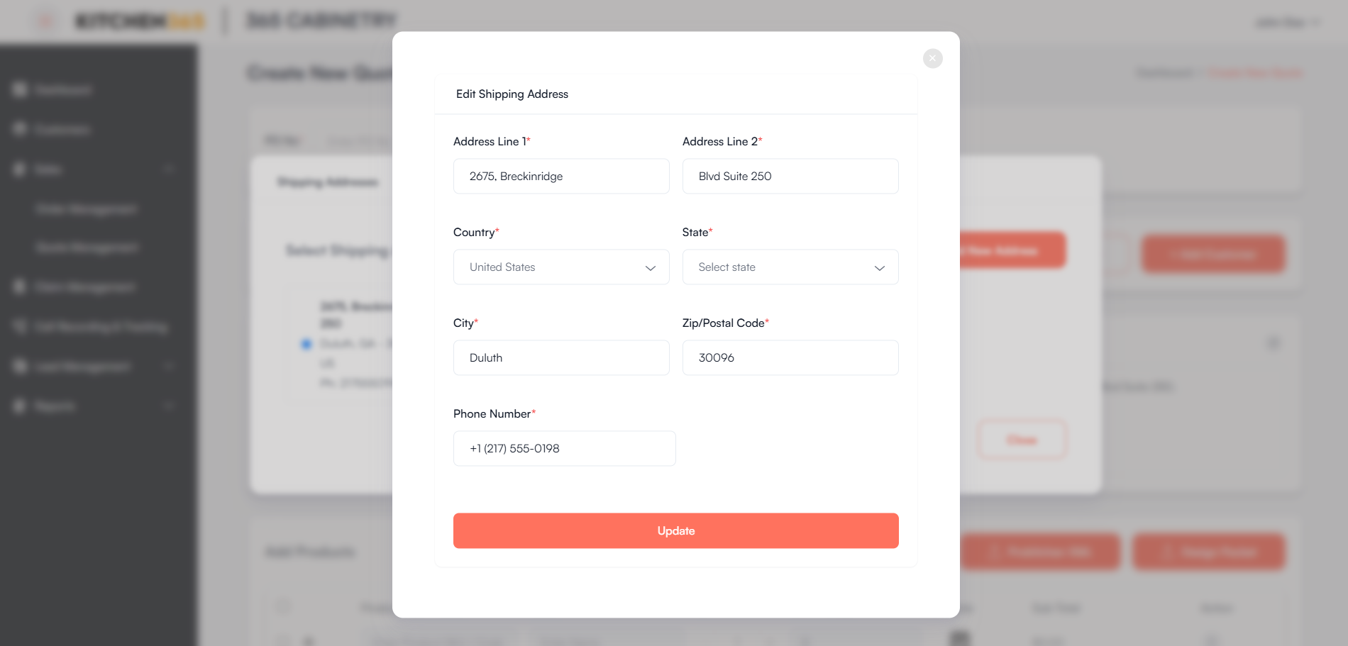 Edit Shipping Address Popup