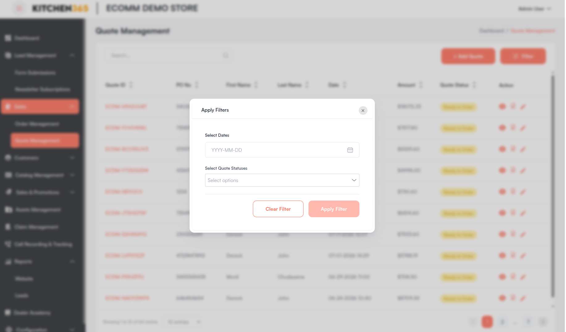Quote Filter Screenshot