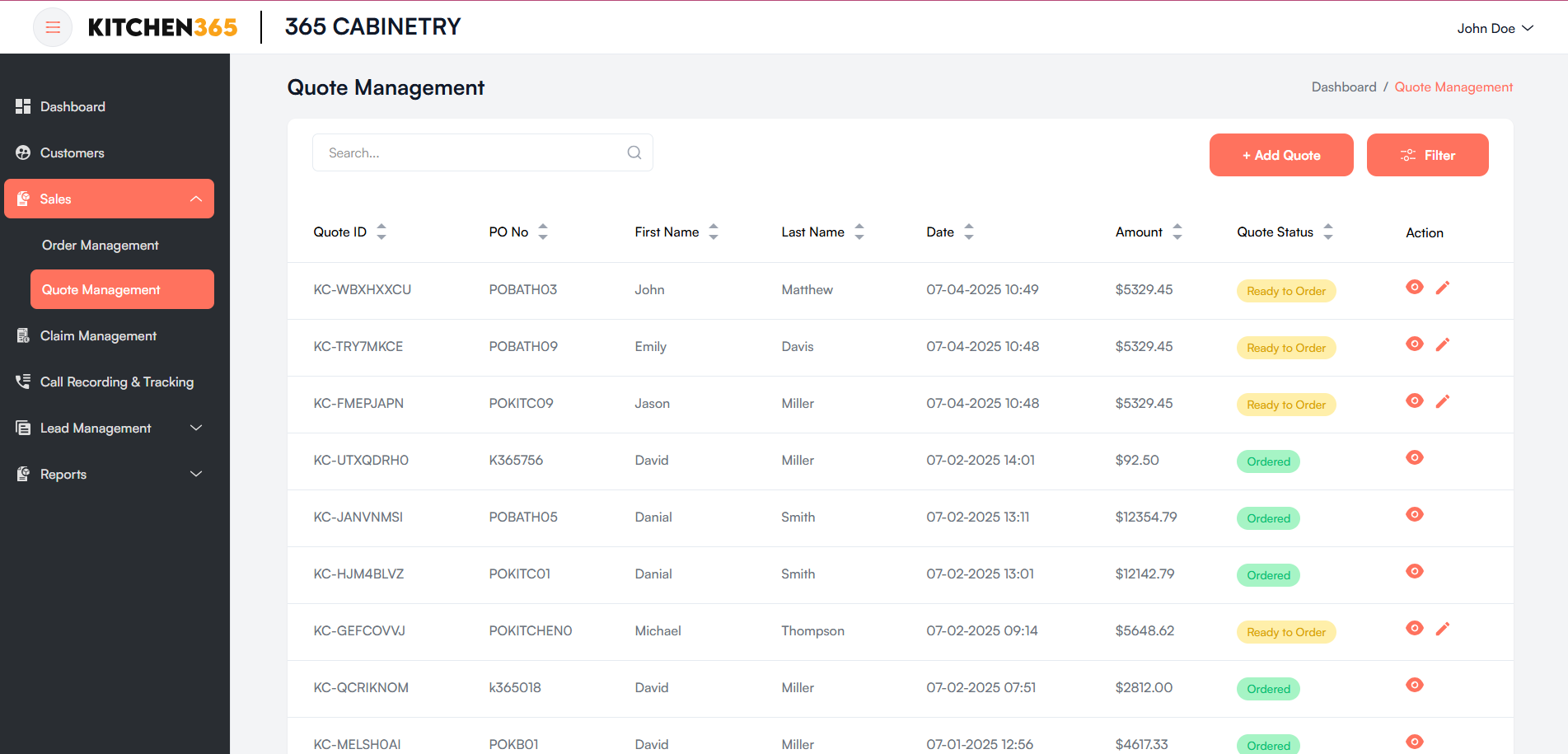 Quote List Screenshot