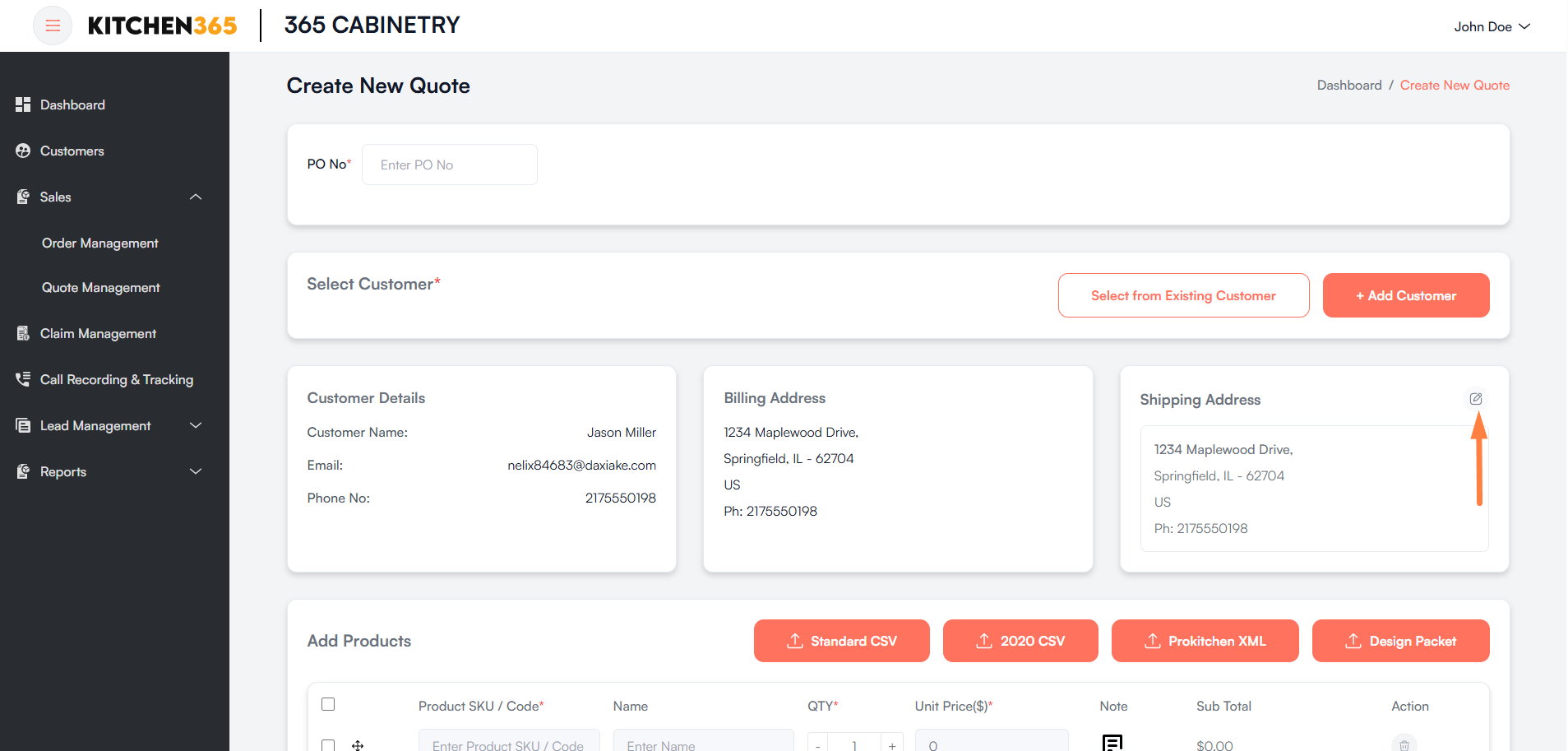 Shipping Section Edit Icon