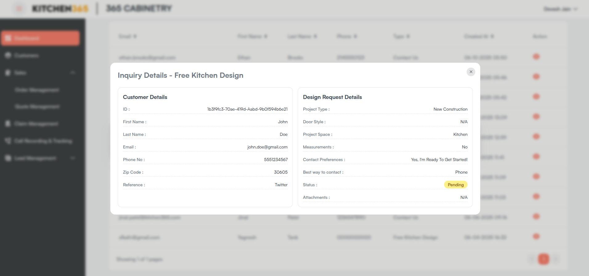 Recent Leads View Screenshot