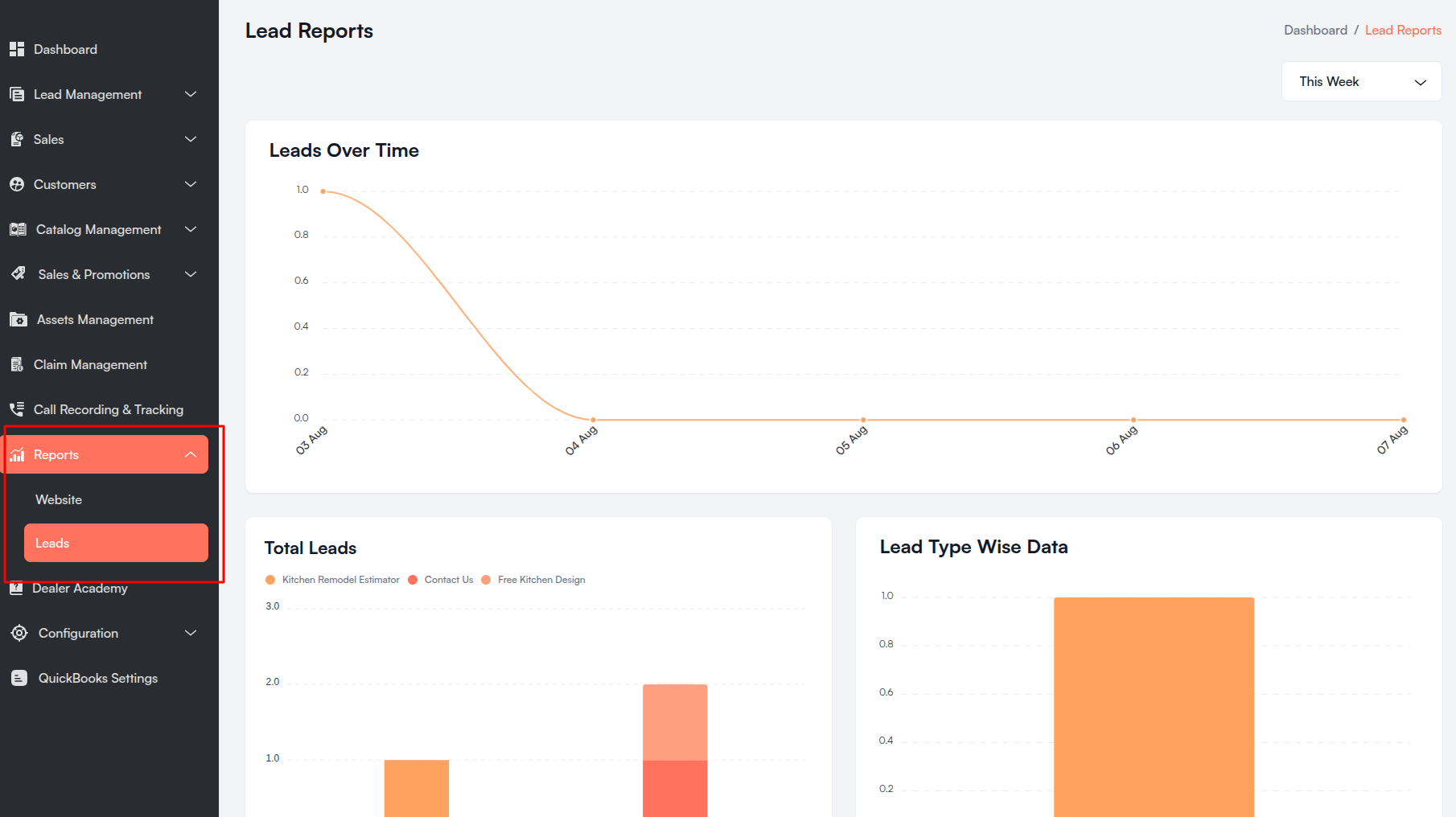 Reports sidebar menu Screenshot