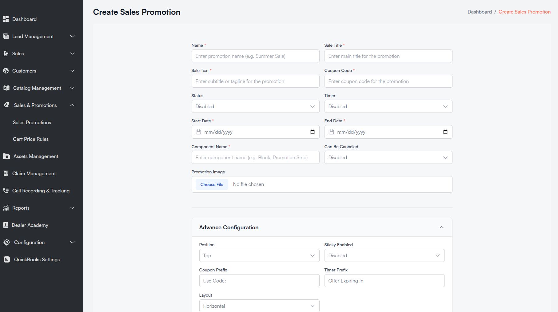Create Sales Promotion form Screenshot