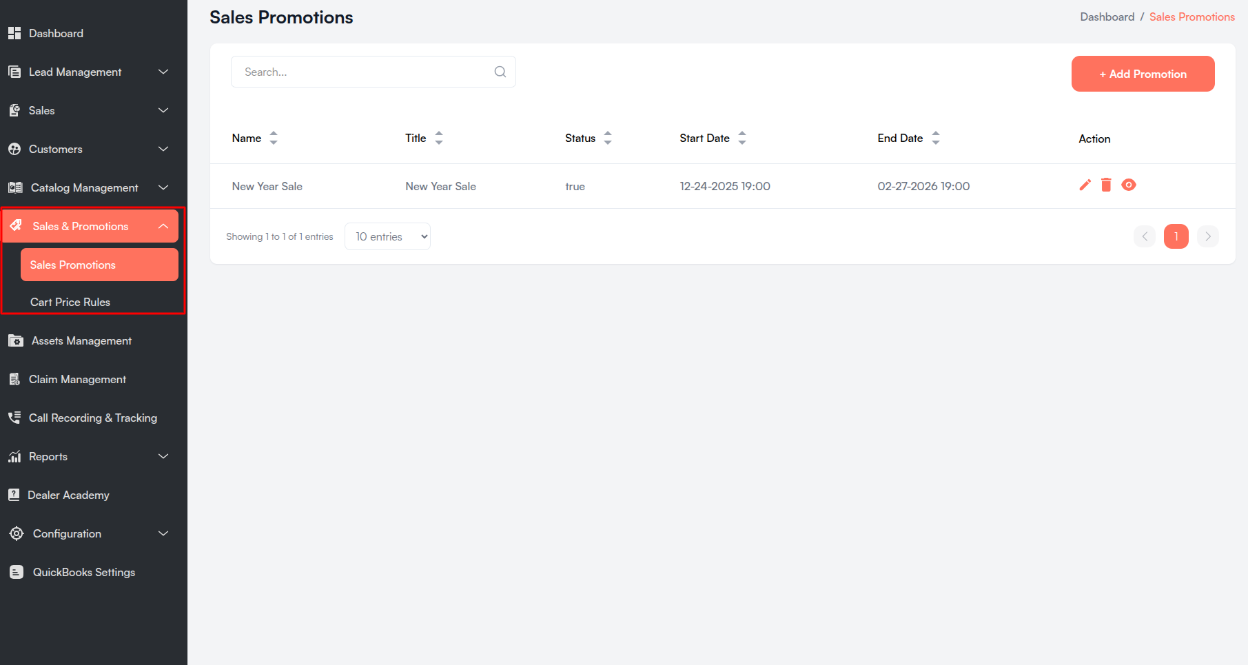 Sales &amp; Promotions sidebar menu Screenshot
