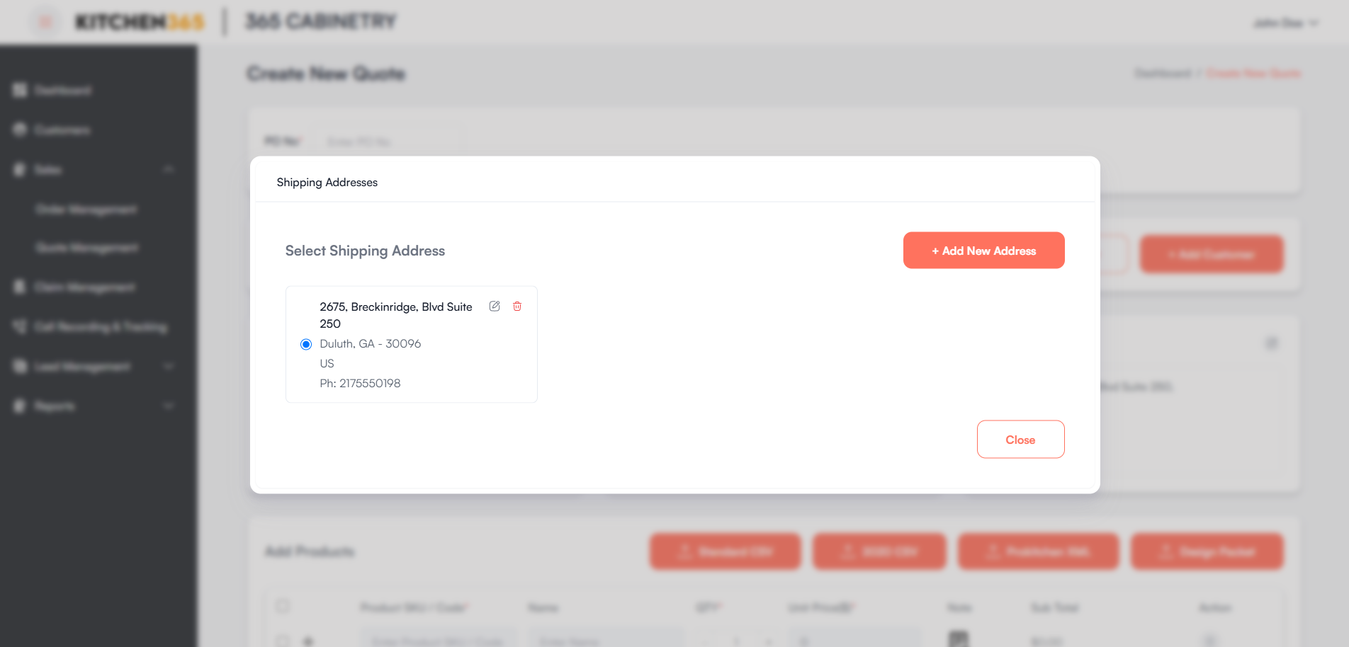 Shipping Address Popup