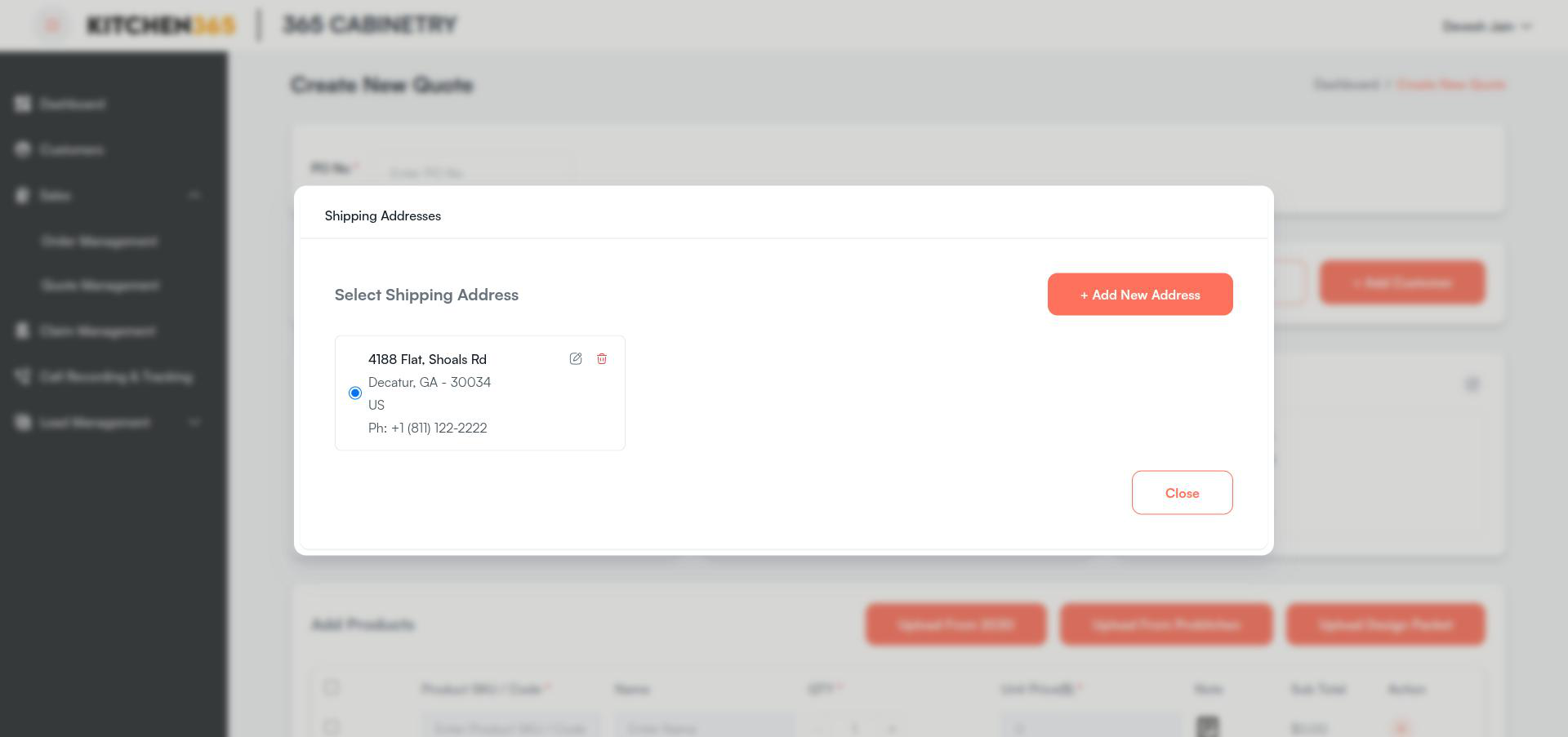 Shipping Address Popup
