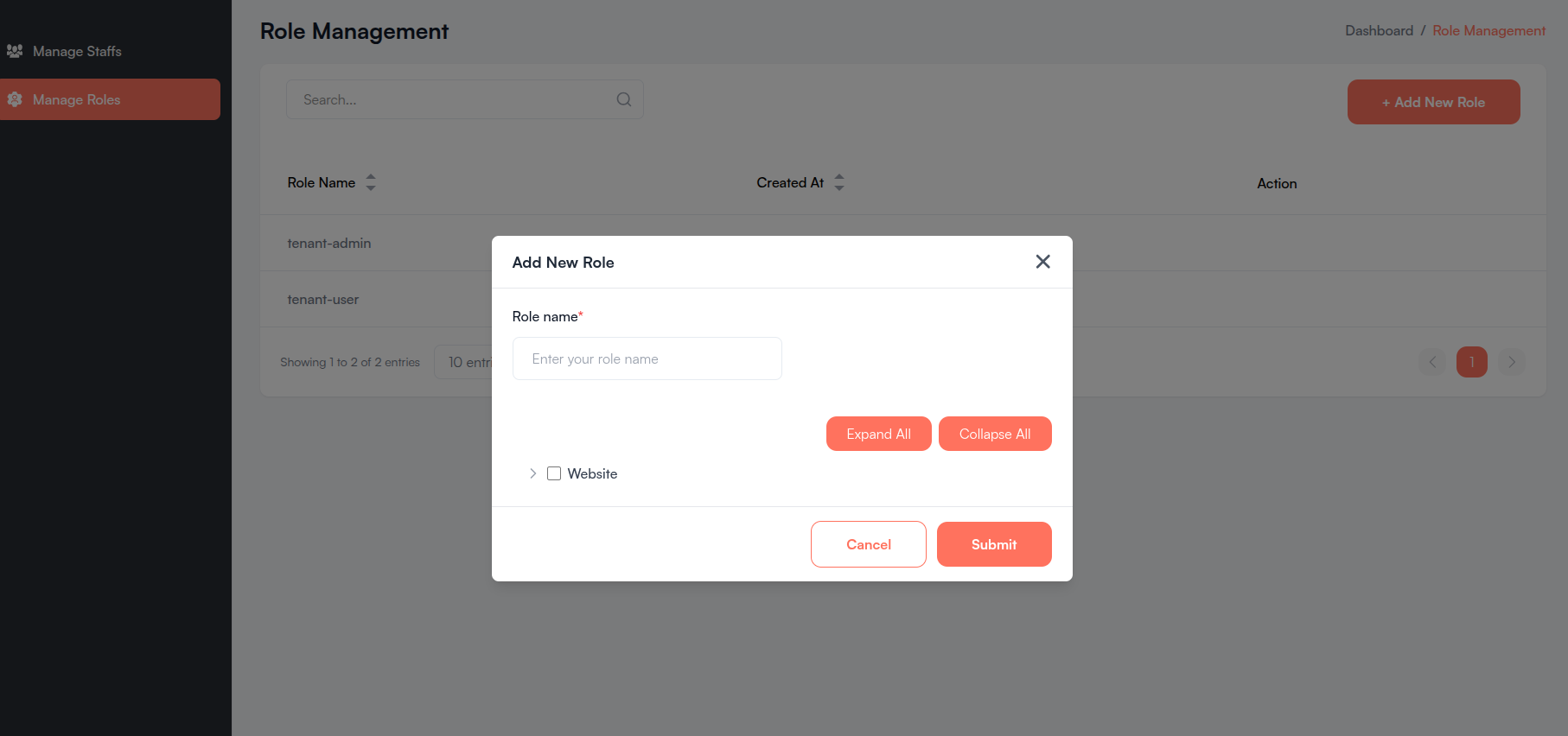 Add New Role modal Screenshot