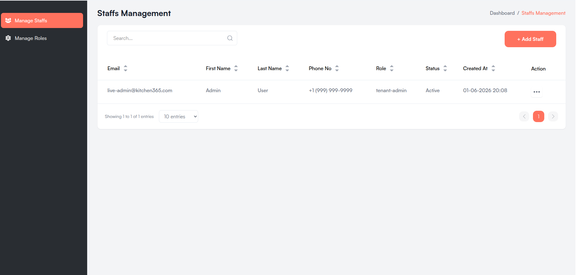 Staff Users list Screenshot