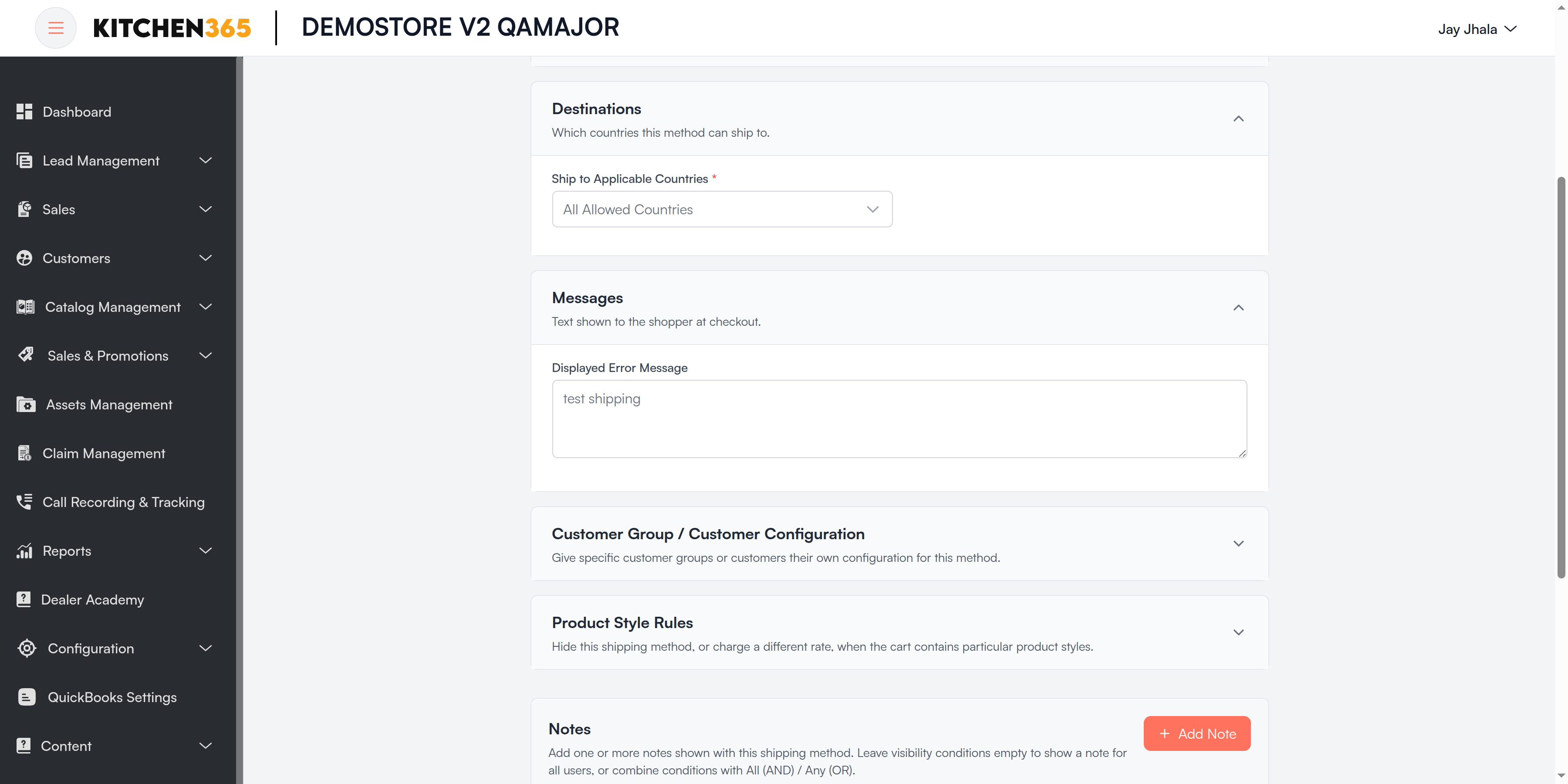 Destinations and Messages sections Screenshot