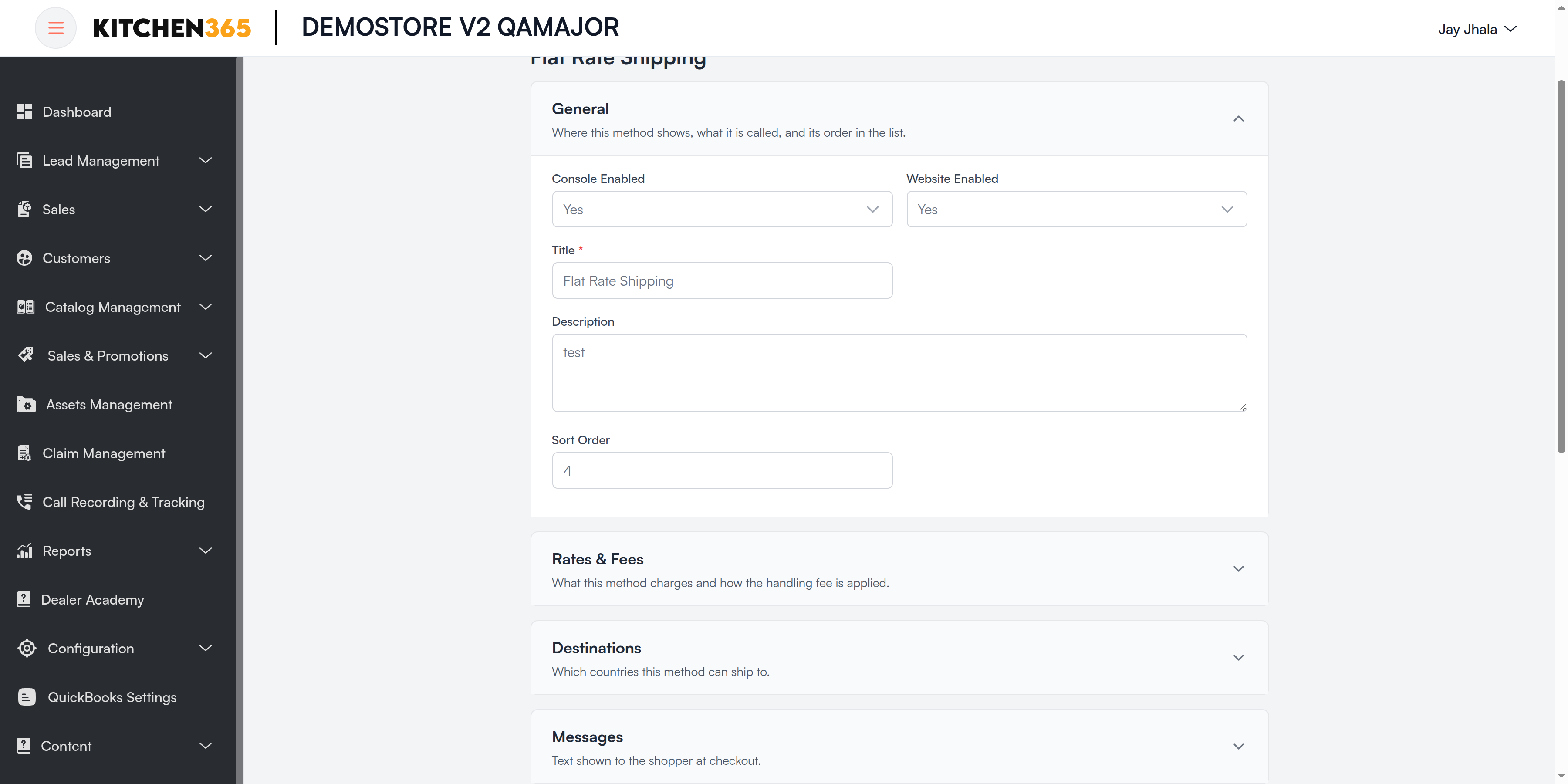 Shipping General section Screenshot