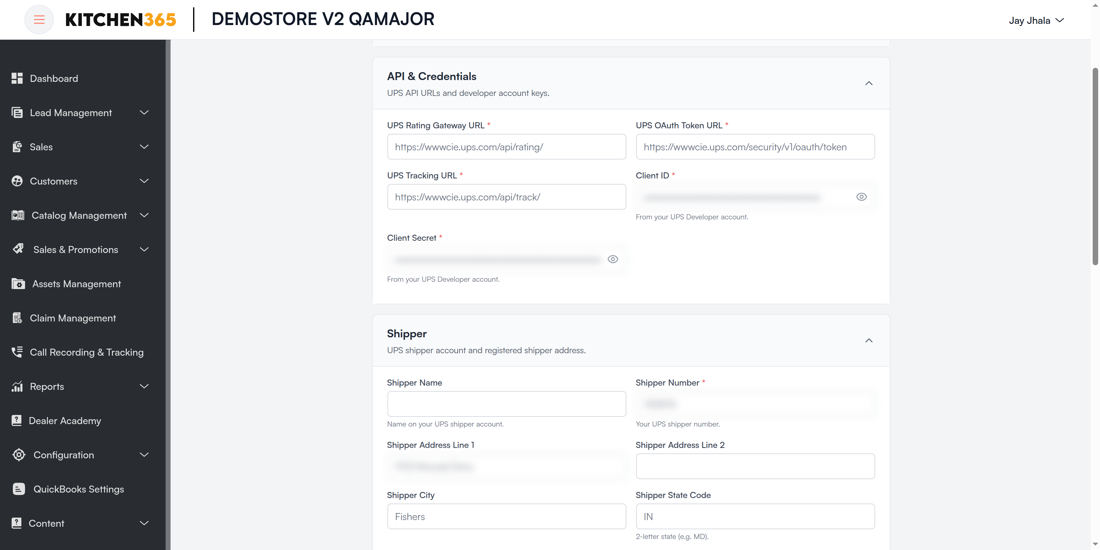 UPS API &amp; Credentials and Shipper Screenshot